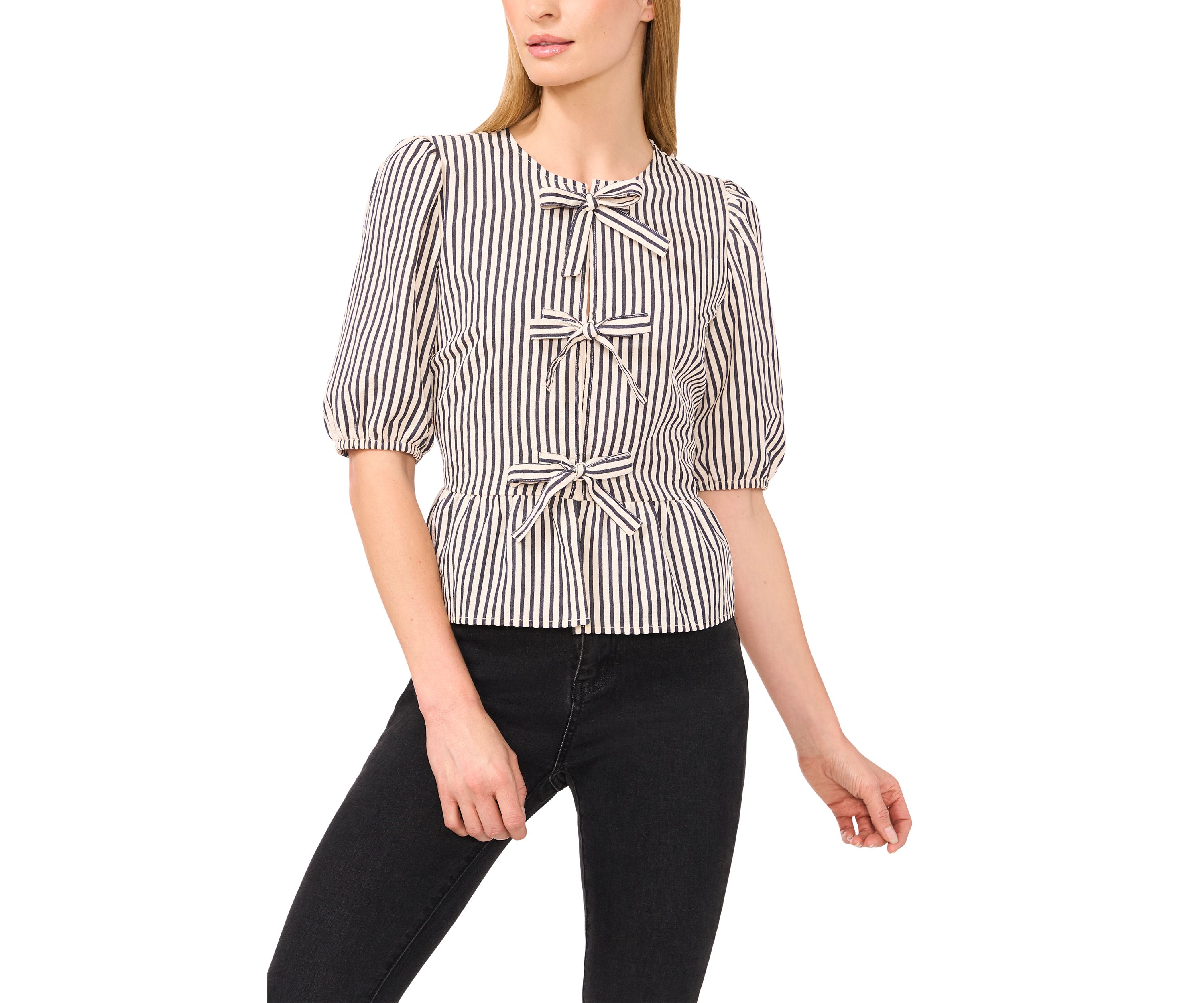 Petite Bow Front Peplum Hem Top