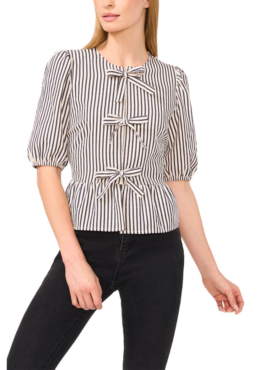 Petite Bow Front Peplum Hem Top