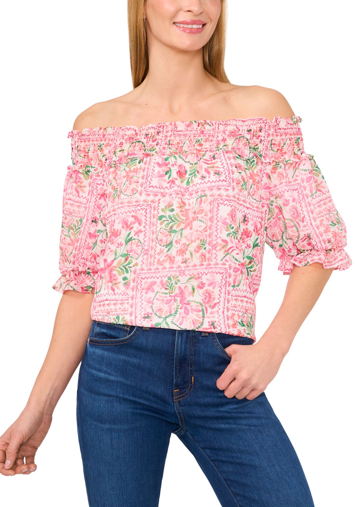 Petite Off the Shoulder Printed Top 