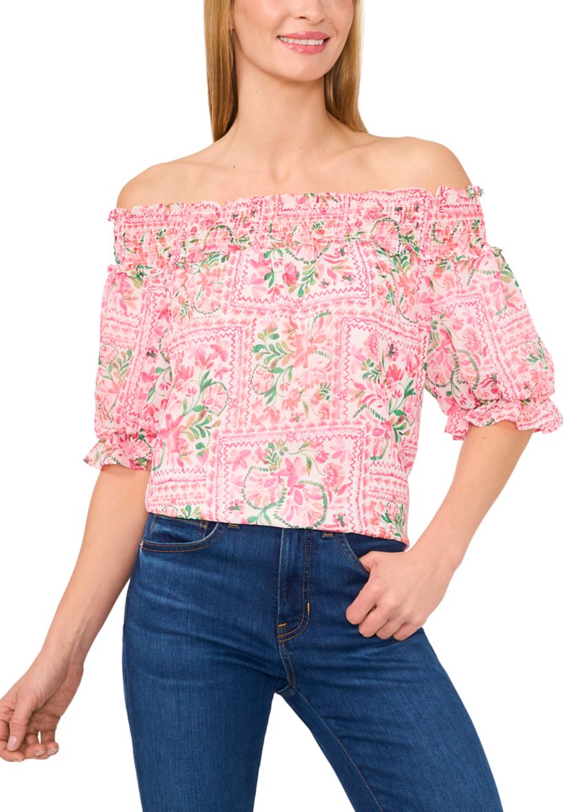 Petite Off the Shoulder Printed Top 
