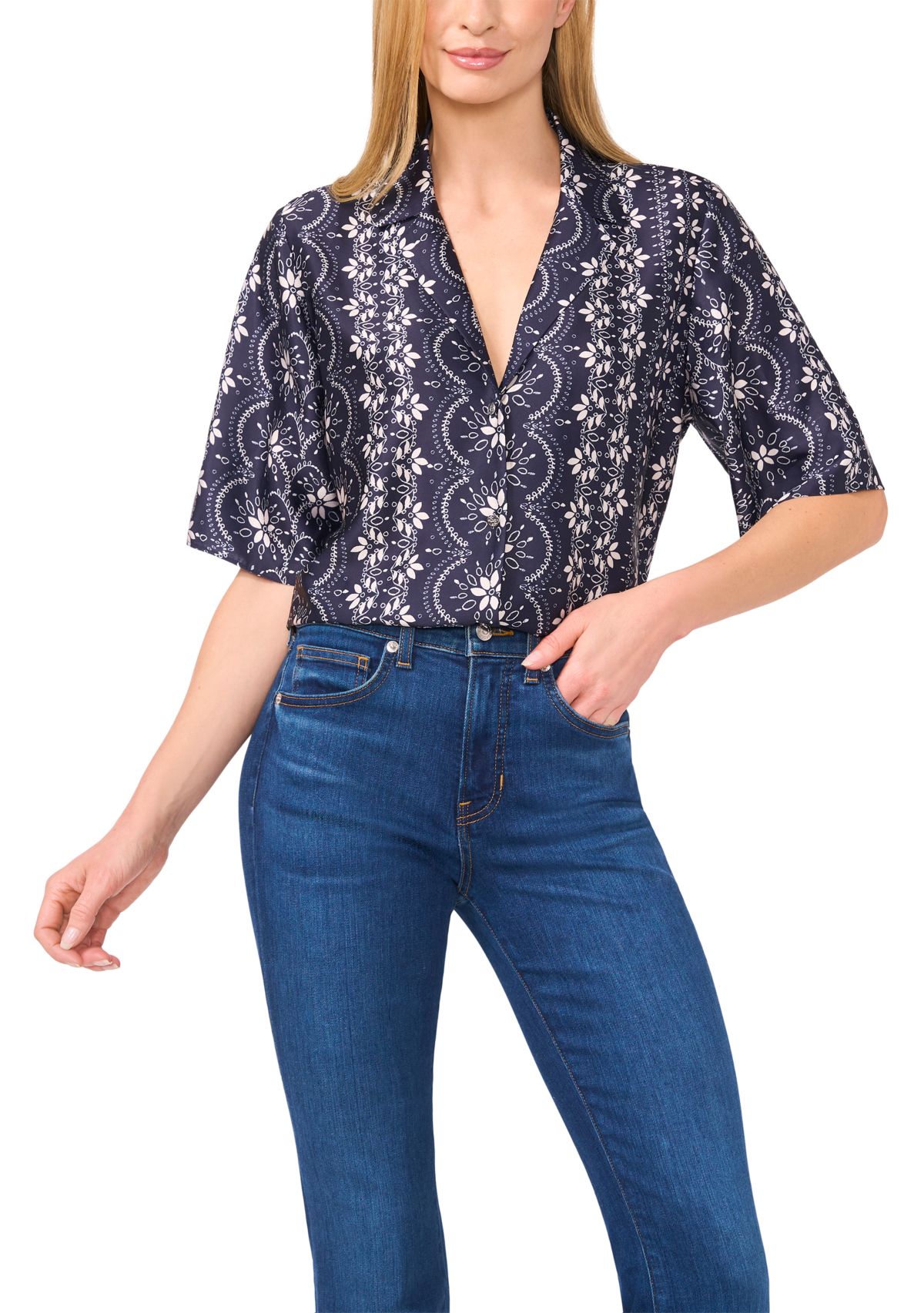 Petite Puff Sleeve Button Front Top