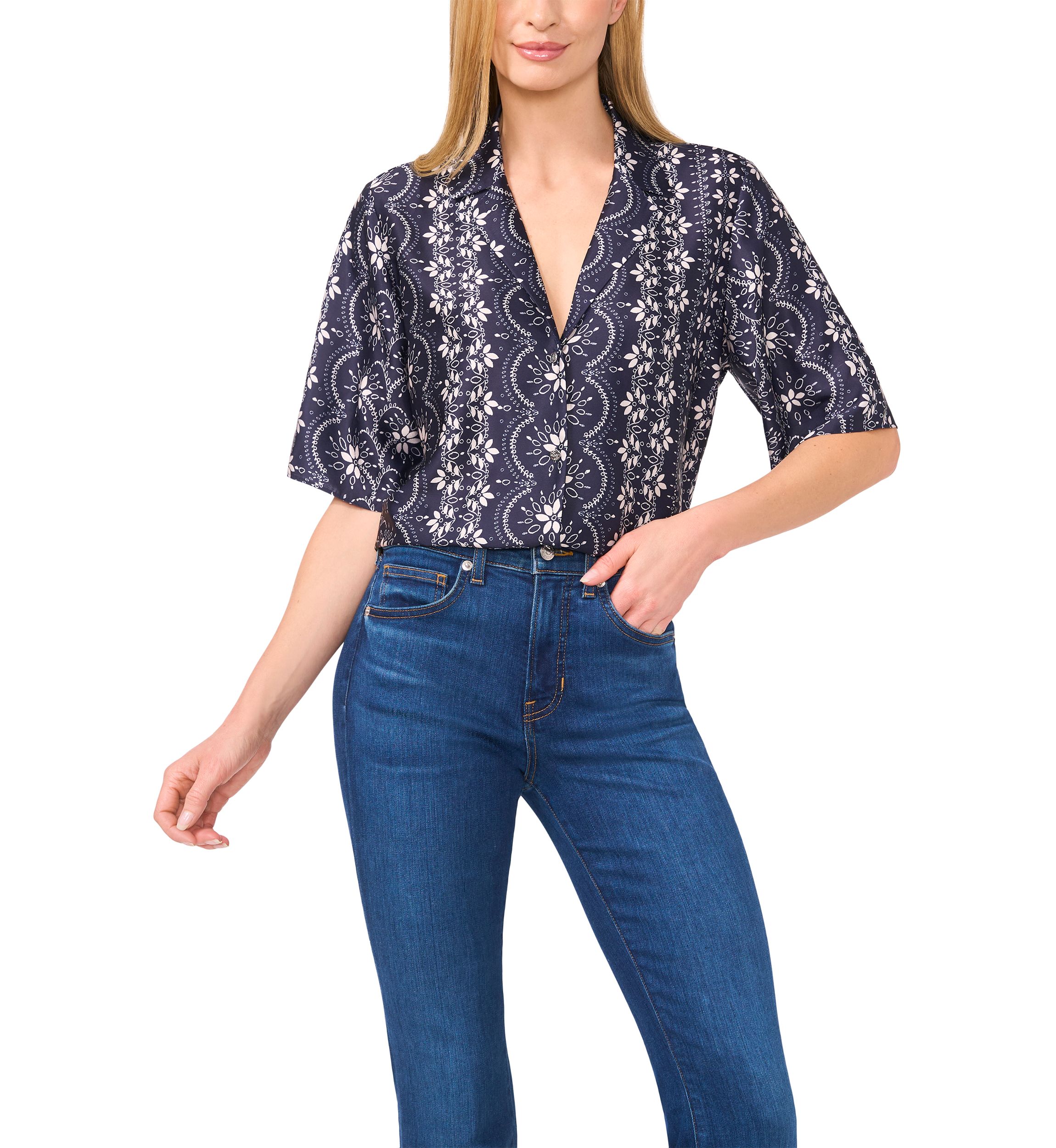 Petite Puff Sleeve Button Front Top