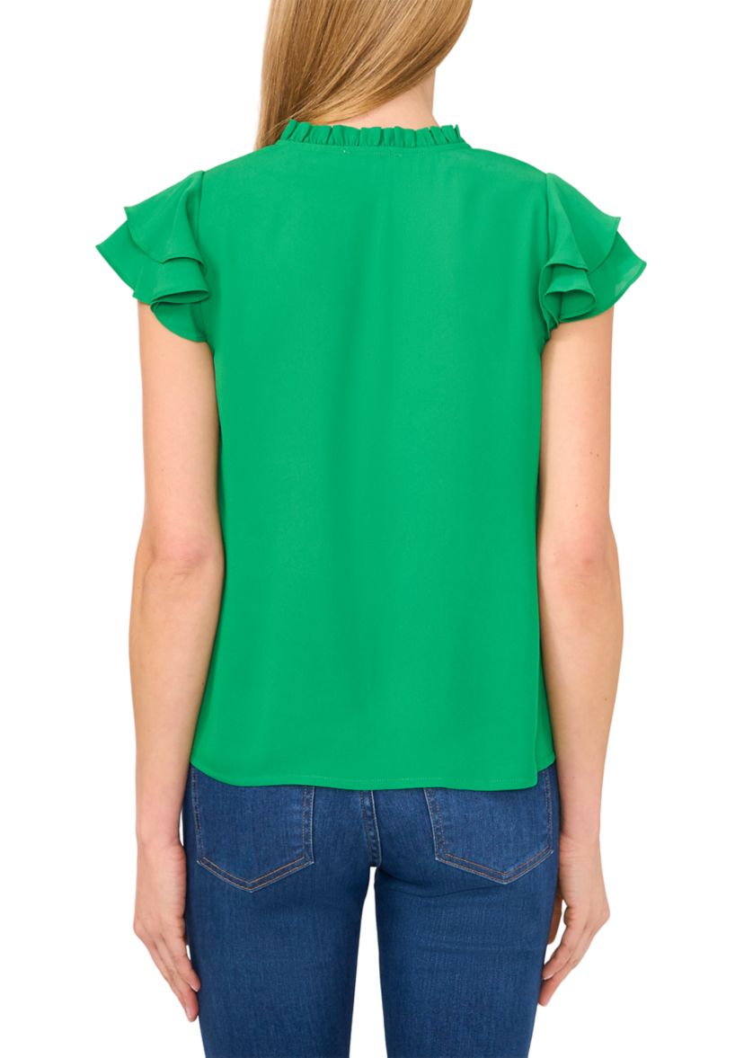 Petite Tie Front Flutter Sleeve Top 