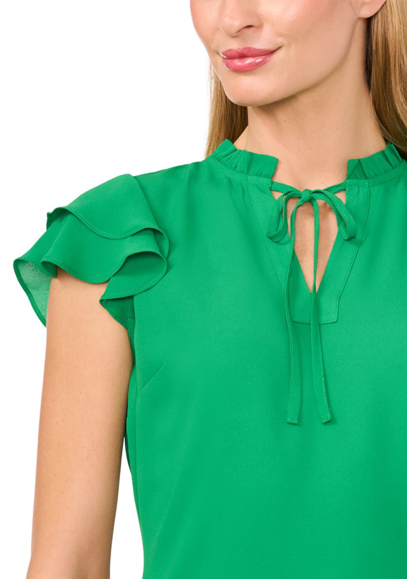 Petite Tie Front Flutter Sleeve Top 