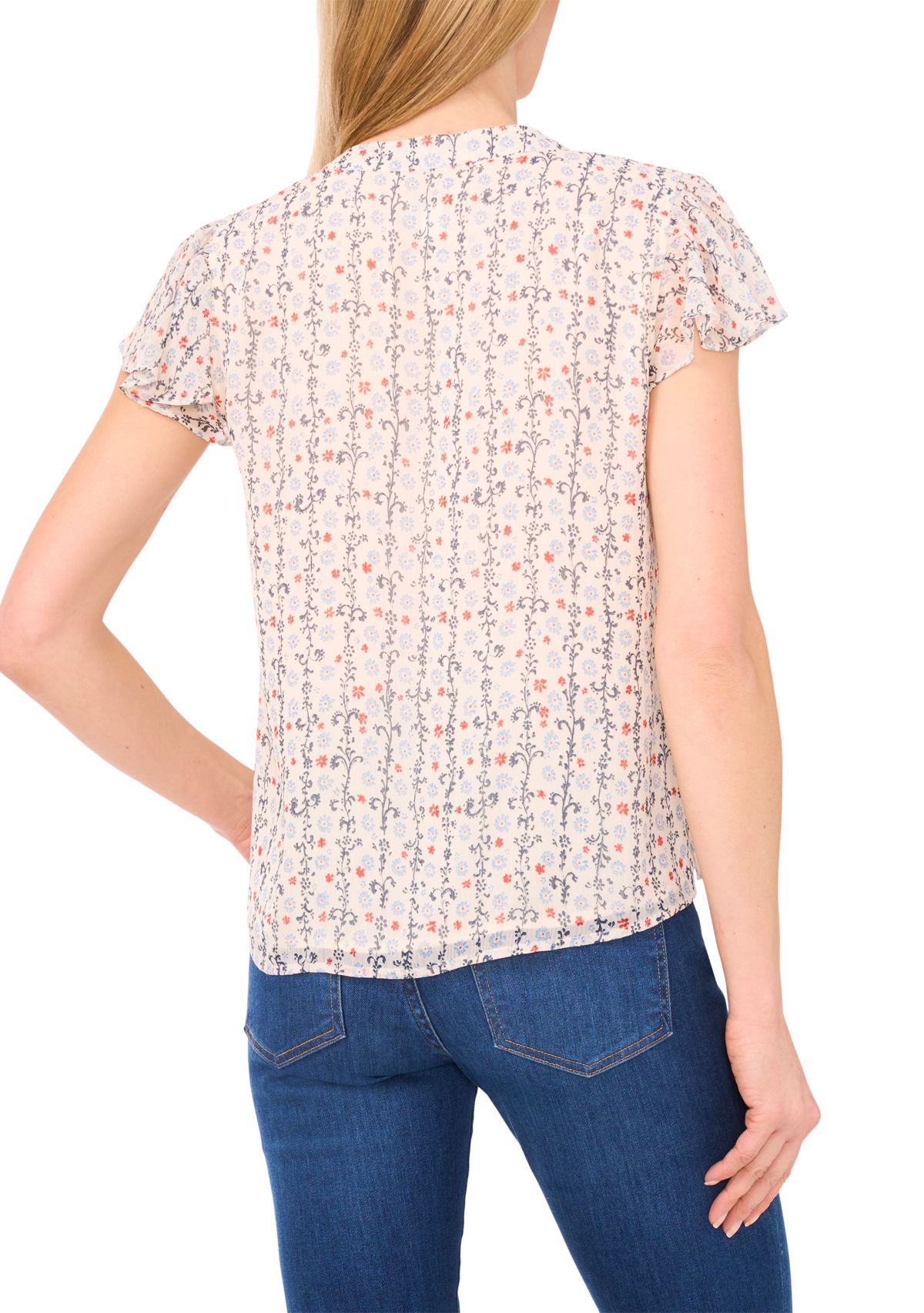 Petite Split Neck Flutter Sleeve Top