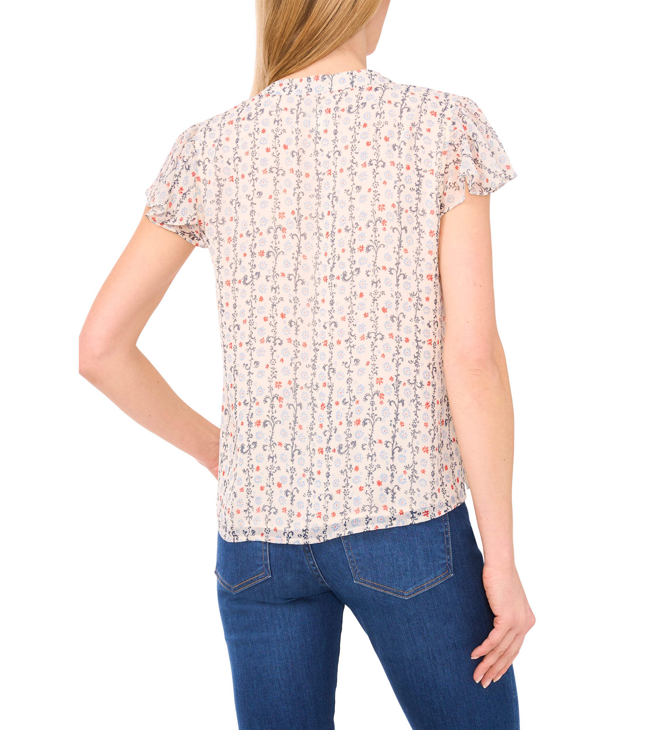 Petite Split Neck Flutter Sleeve Top