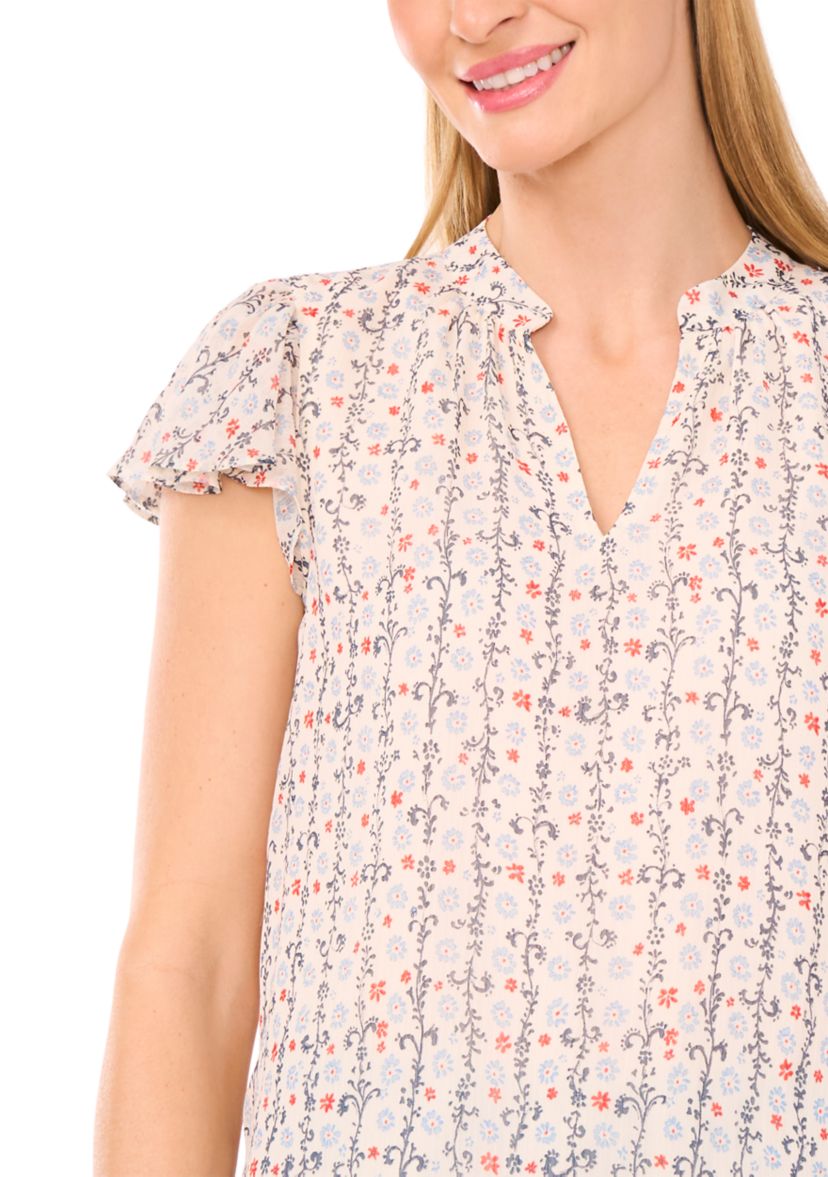 Petite Split Neck Flutter Sleeve Top