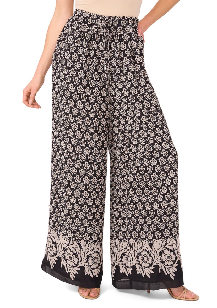 Petite Elastic Waist Printed Wide Leg Pants