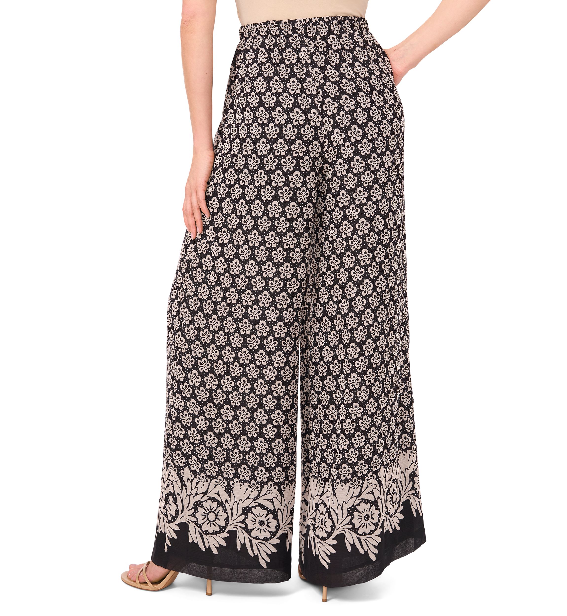 Petite Elastic Waist Printed Wide Leg Pants
