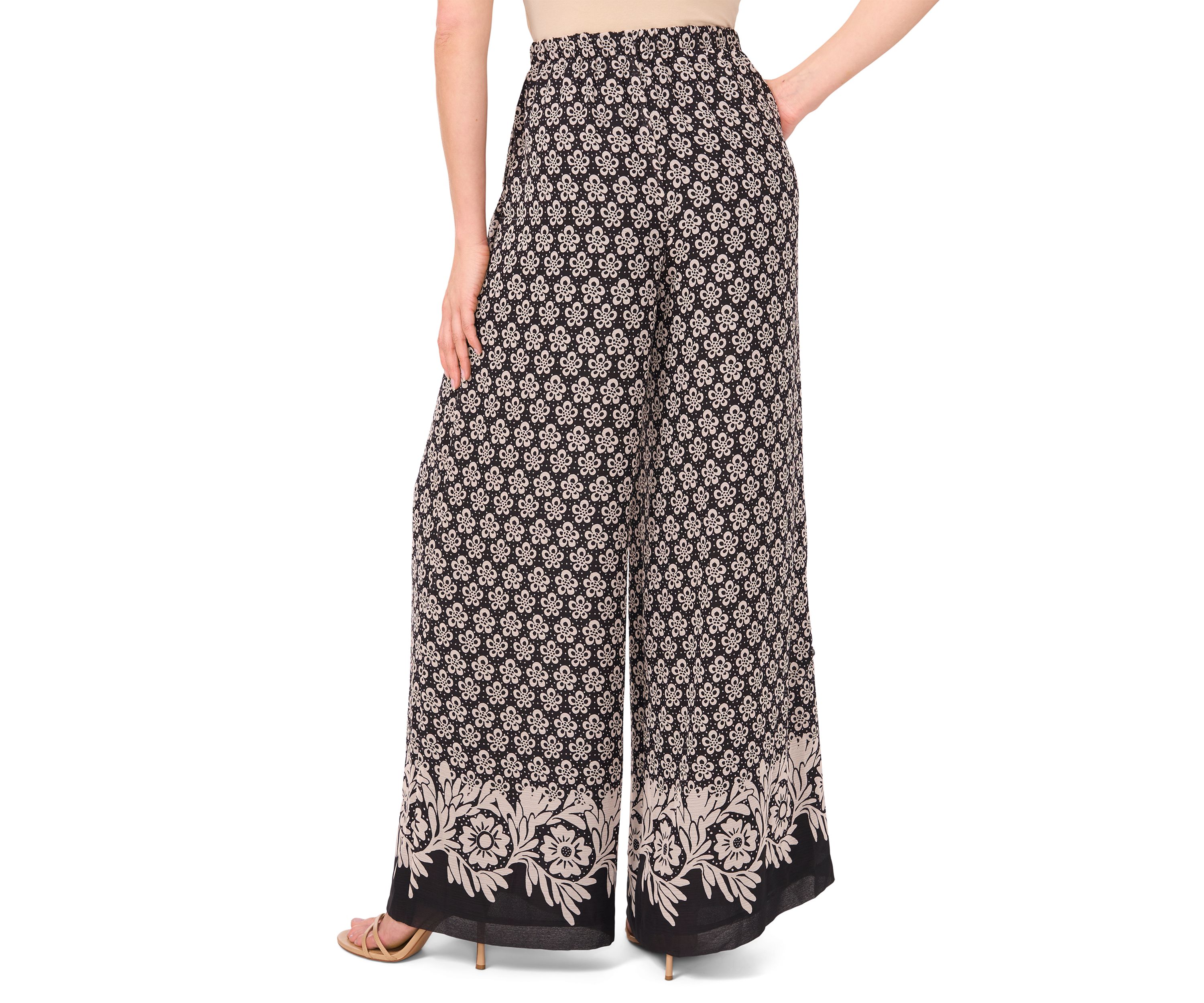 Petite Elastic Waist Printed Wide Leg Pants