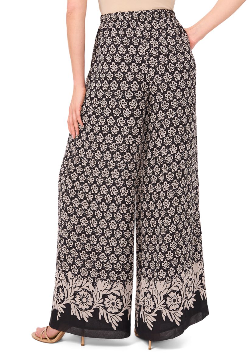 Petite Elastic Waist Printed Wide Leg Pants