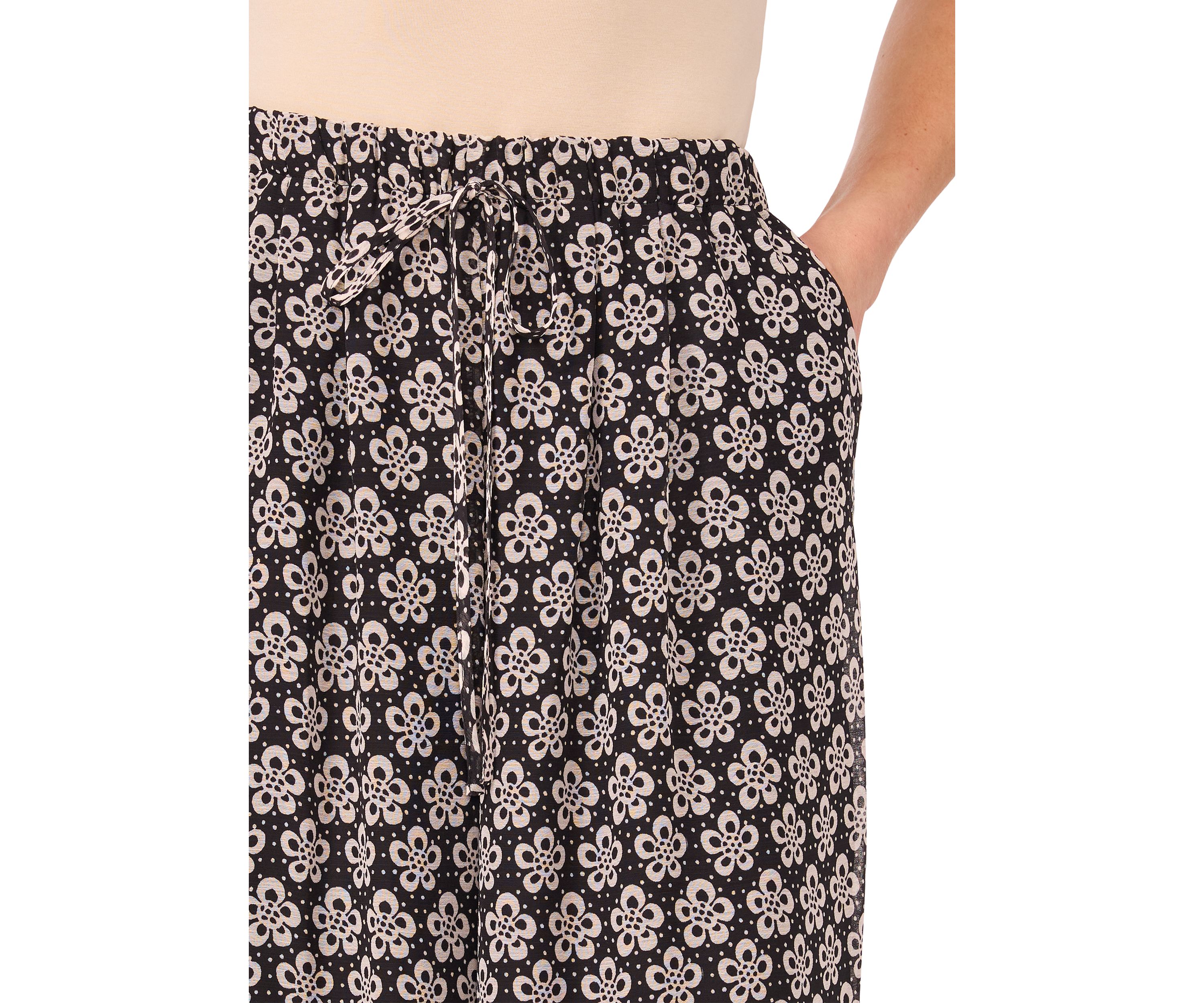 Petite Elastic Waist Printed Wide Leg Pants