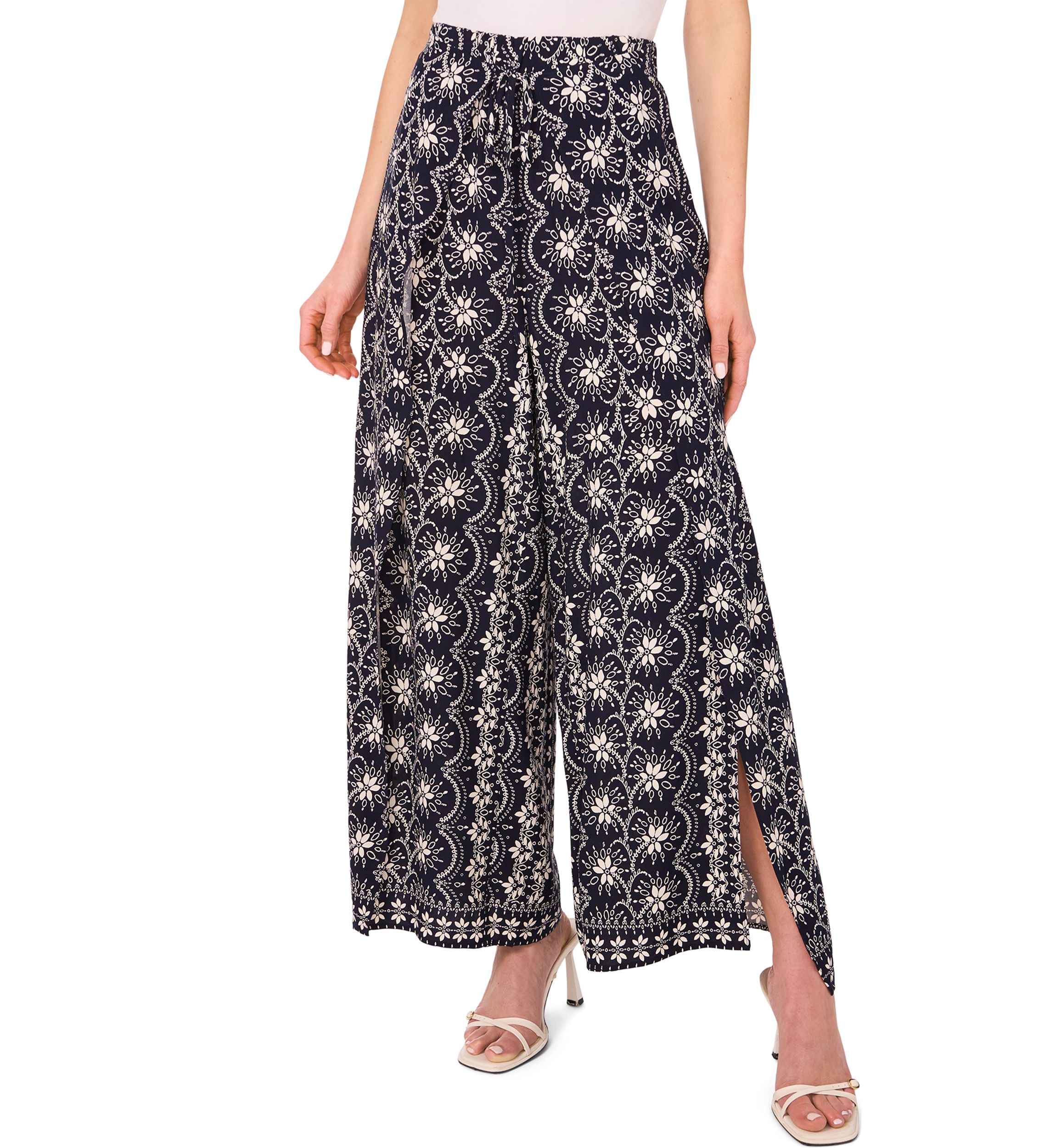 Petite High Rise Printed Wide Leg Trousers