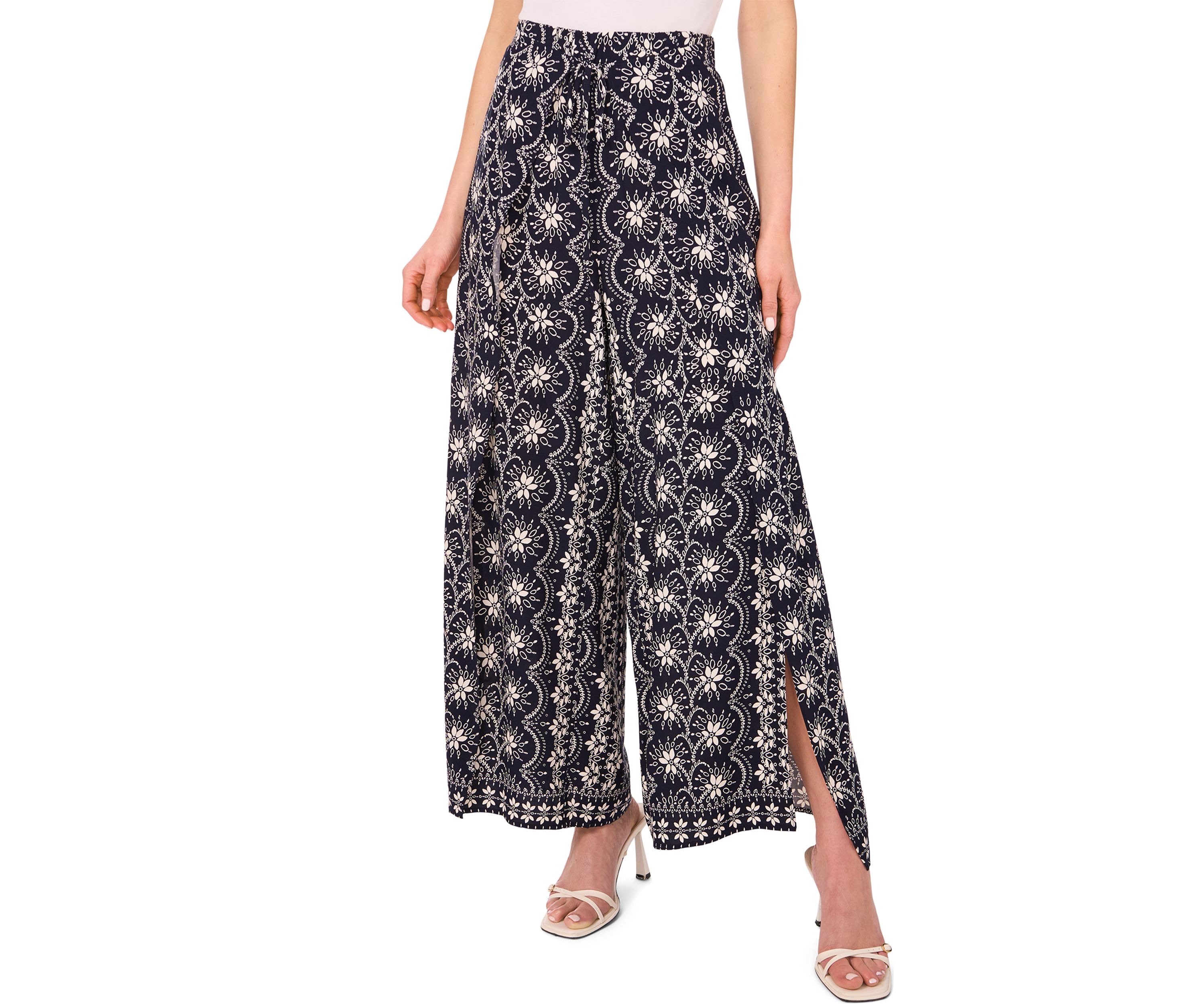 Petite High Rise Printed Wide Leg Trousers