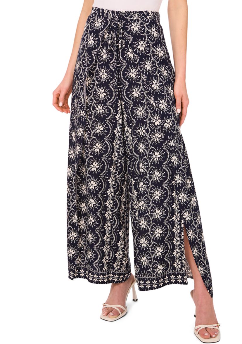 Petite High Rise Printed Wide Leg Trousers