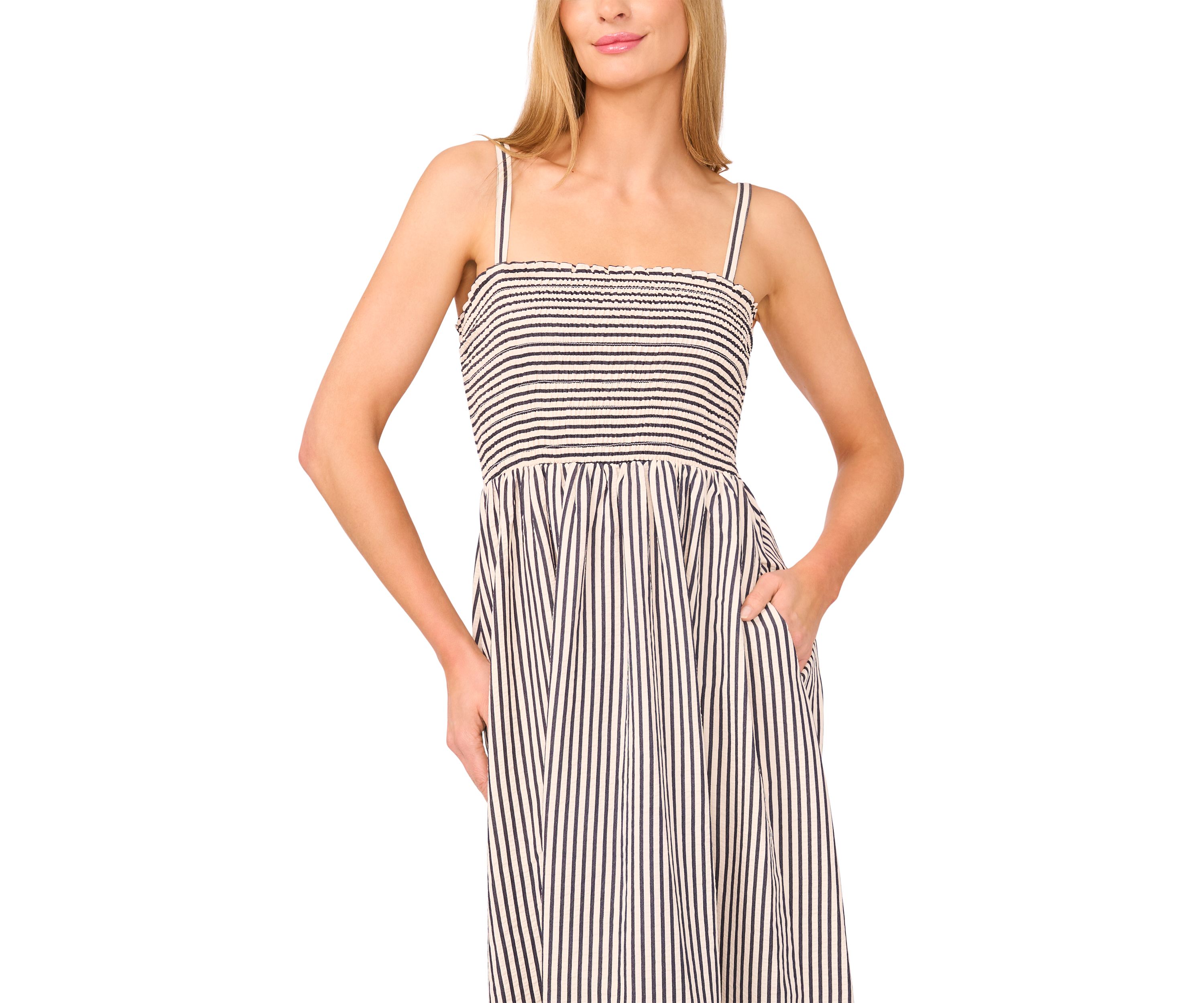 Petite Smocked Tie Strap Maxi Dress