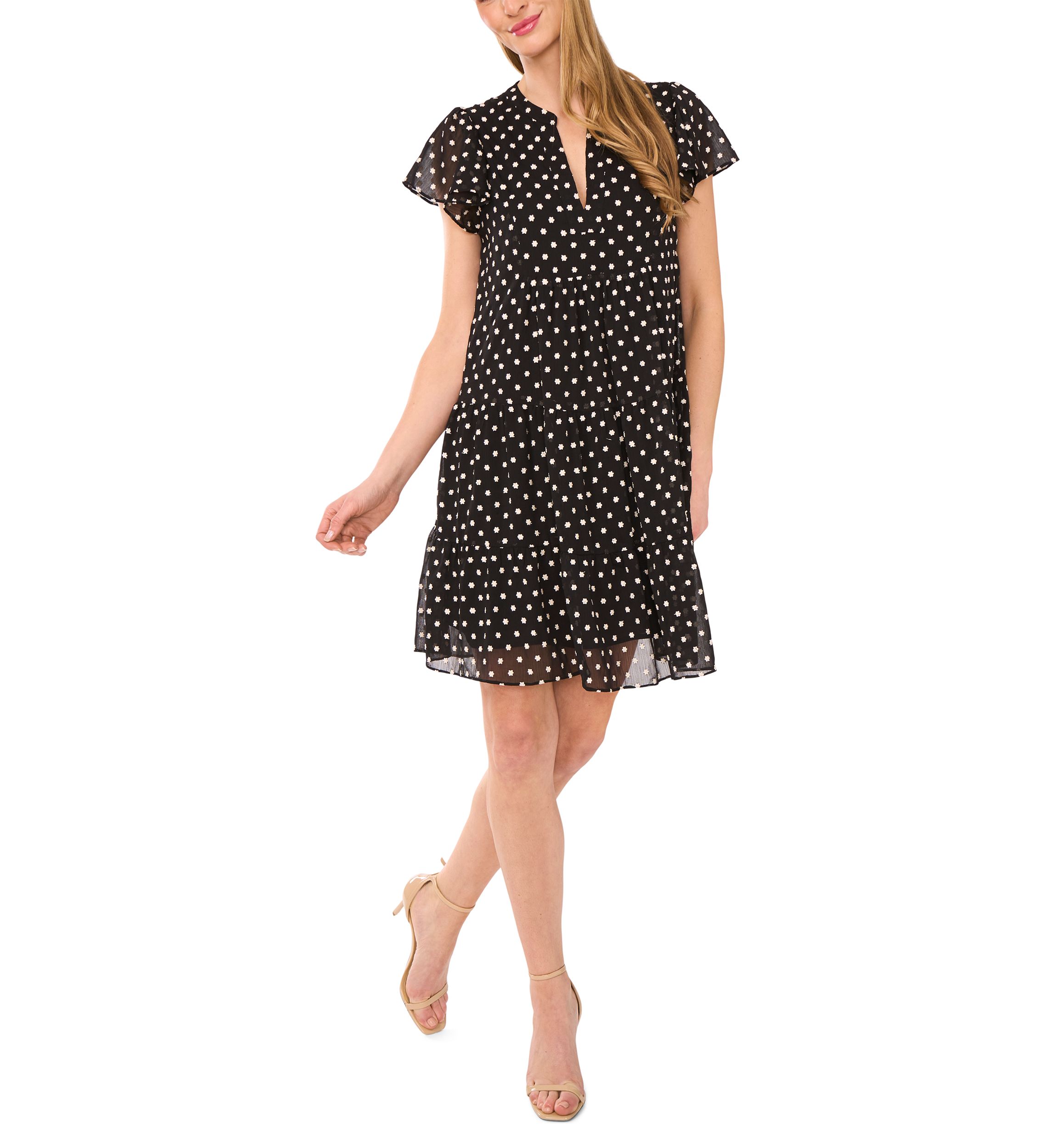 Petite Split Neck Flutter Sleeve Dress