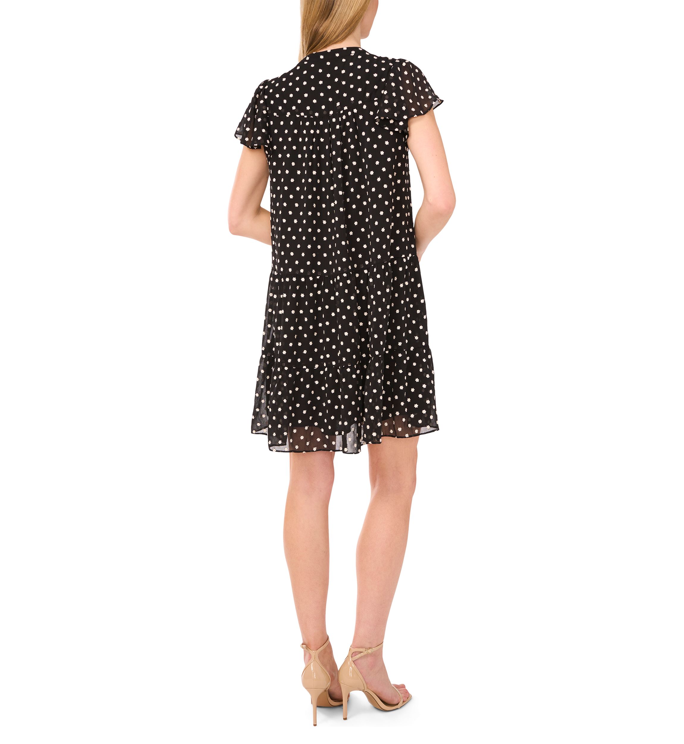 Petite Split Neck Flutter Sleeve Dress