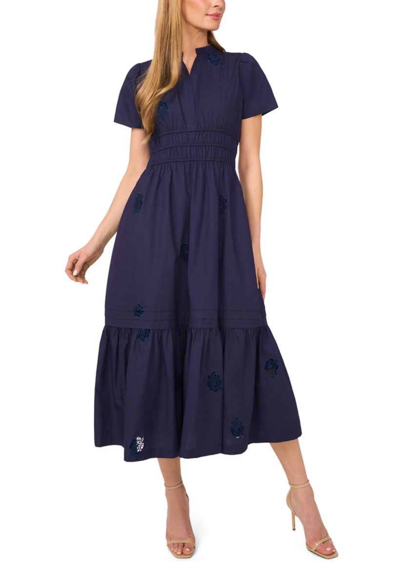 Petite Puff Sleeve Split Neck Maxi Dress
