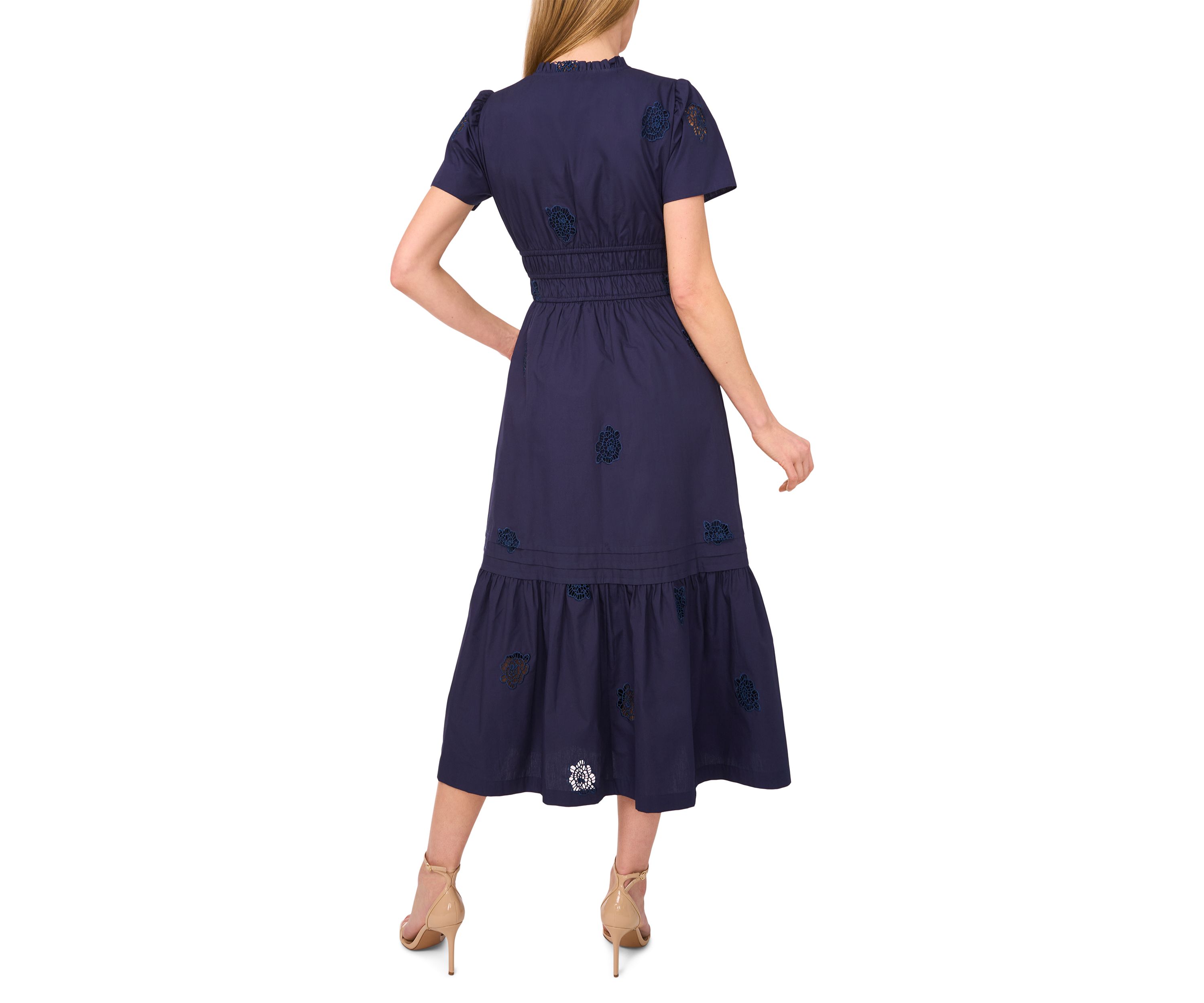 Petite Puff Sleeve Split Neck Maxi Dress