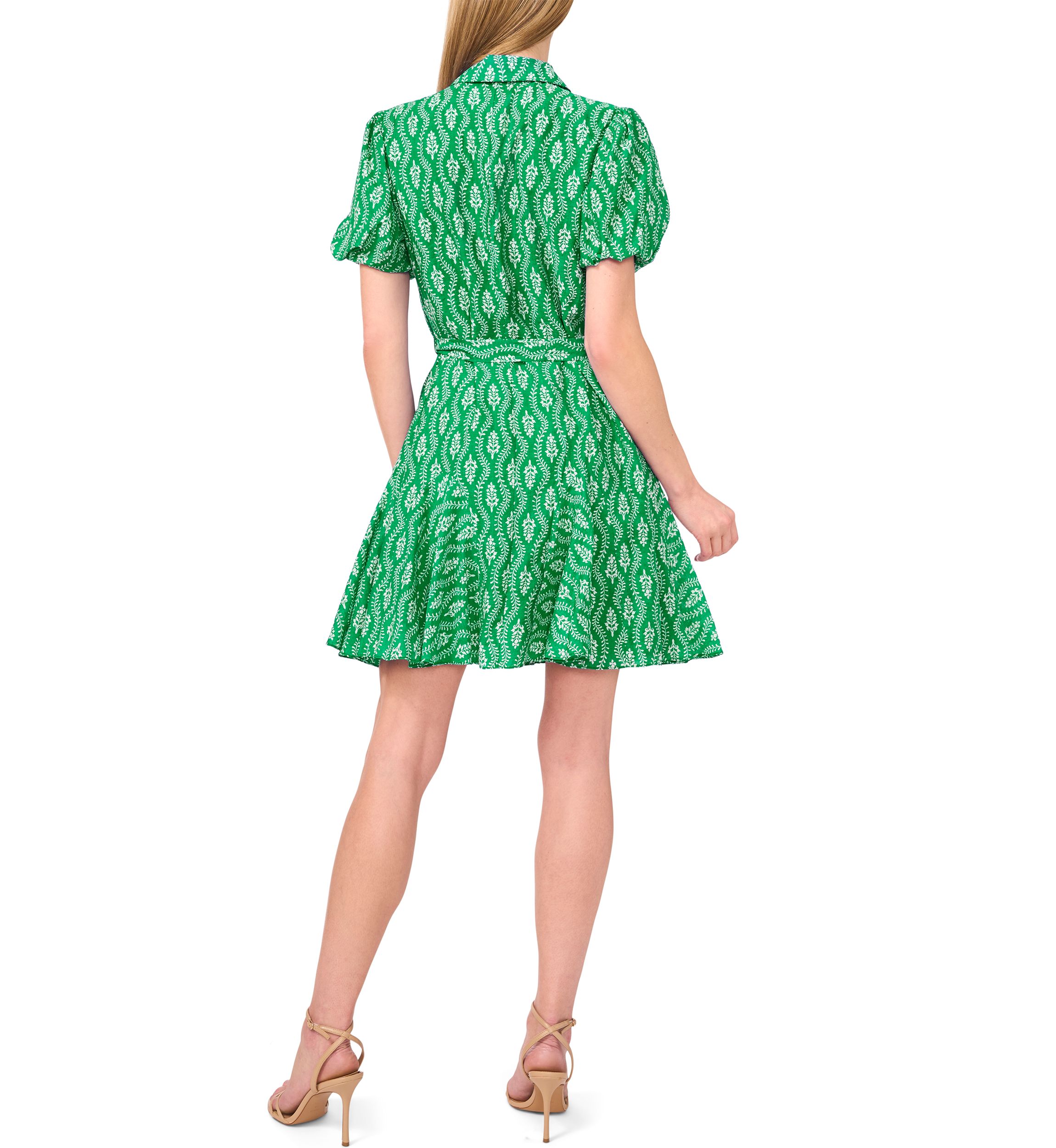 Petite Flowy Tie Waist Printed Shirt Dress