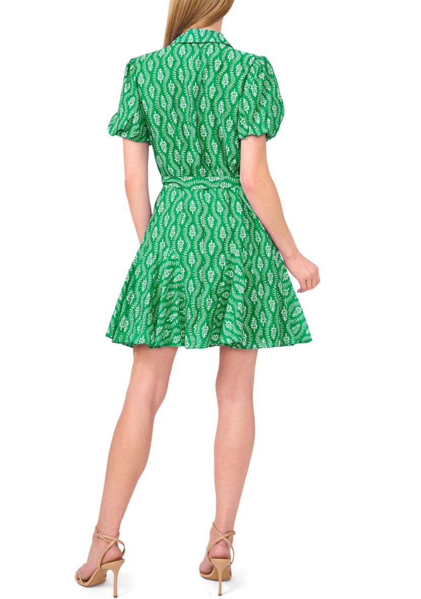 Petite Flowy Tie Waist Printed Shirt Dress
