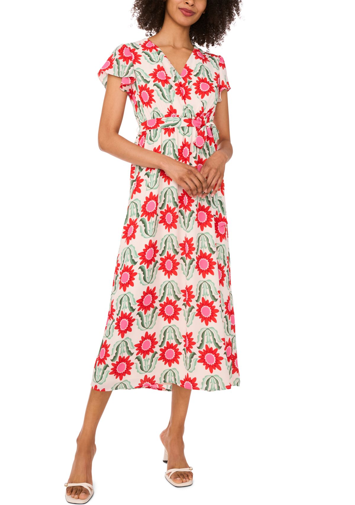 Petite Retro Floral Printed Dress
