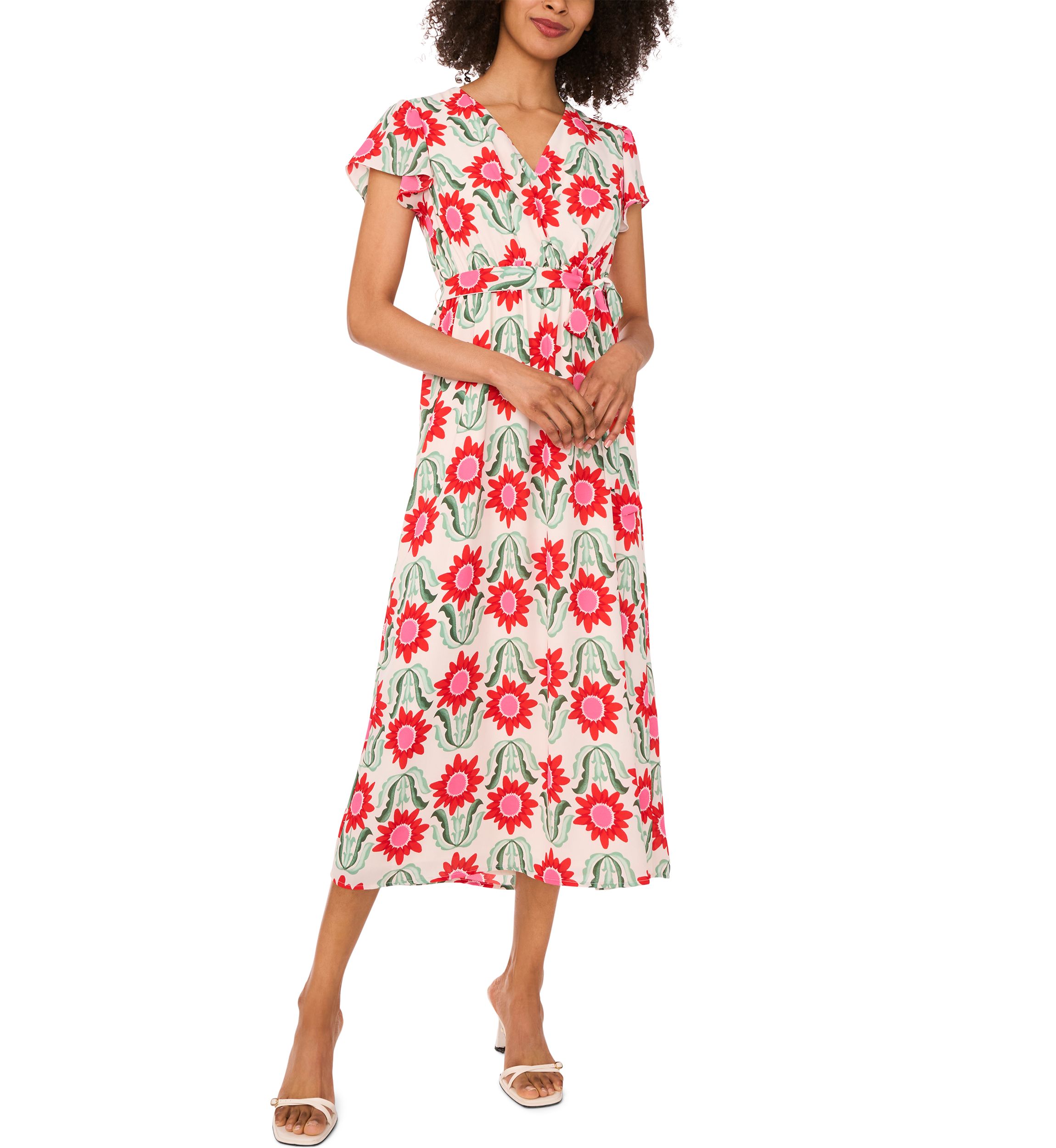 Petite Retro Floral Printed Dress