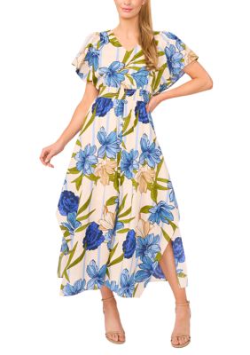 CeCe Petite Printed Flutter Sleeve Maxi Dress Belk