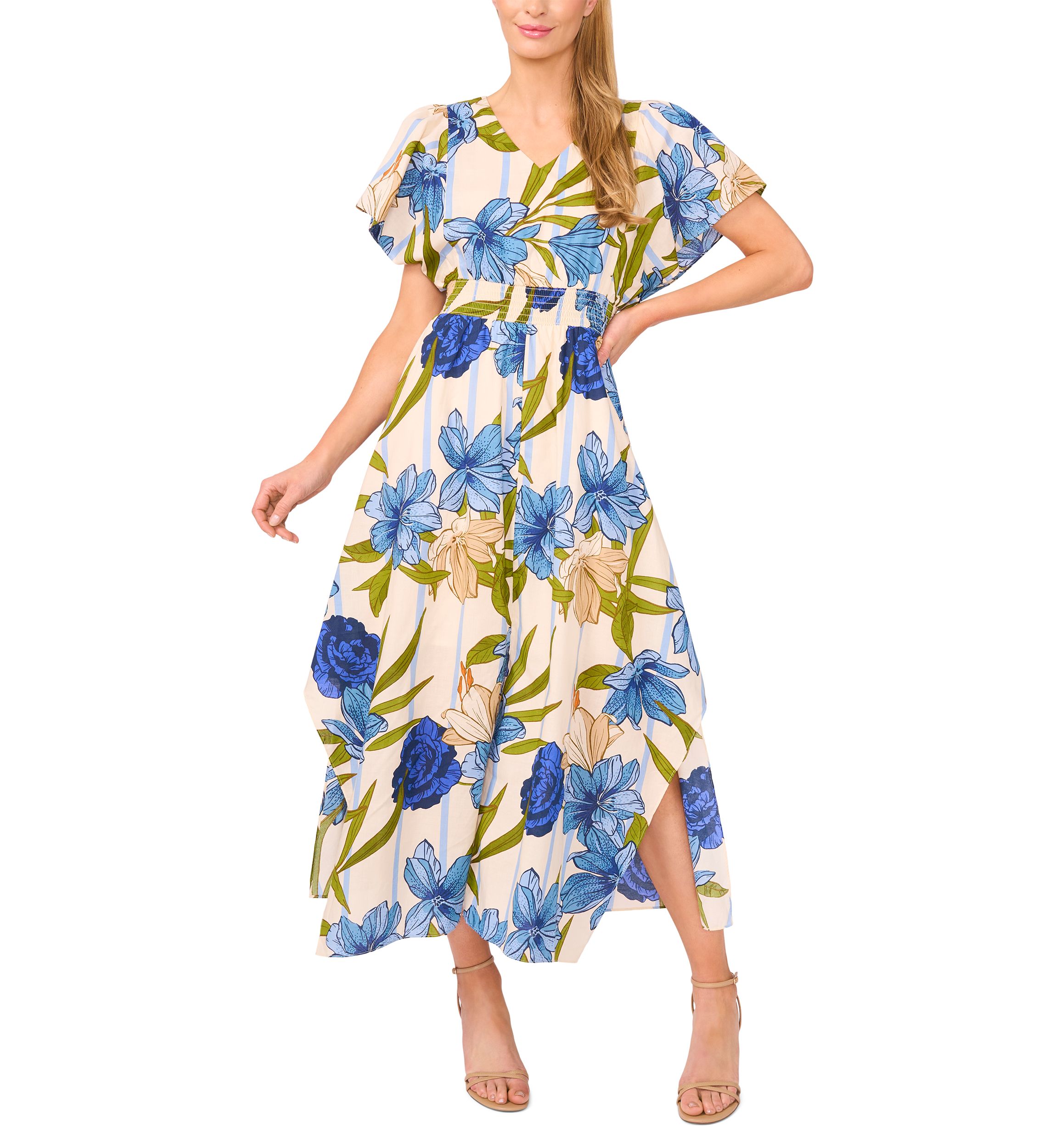 Petite Printed Flutter Sleeve Maxi Dress