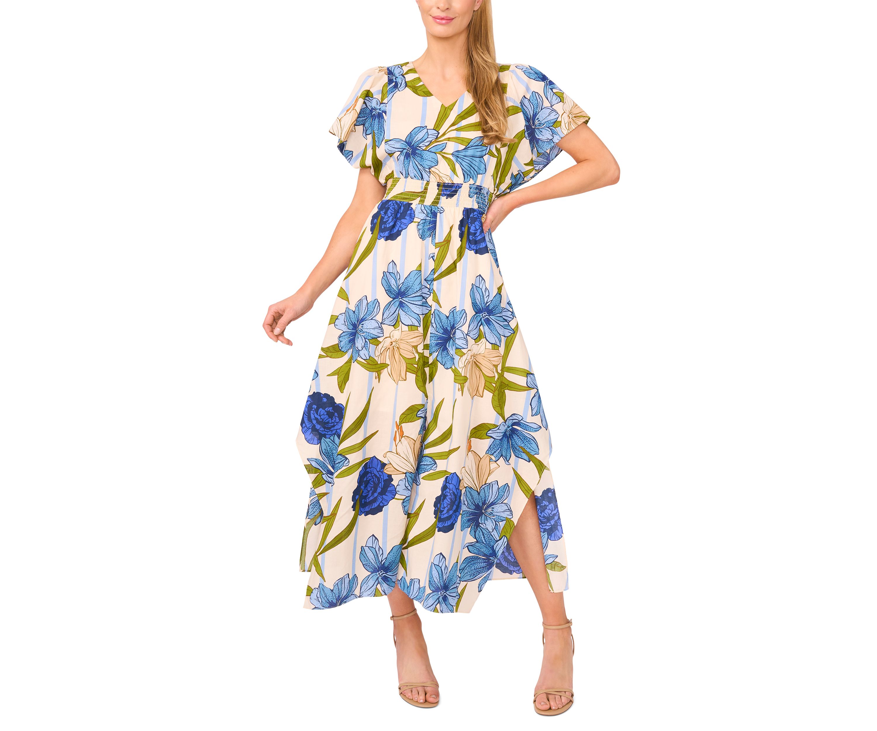Petite Printed Flutter Sleeve Maxi Dress