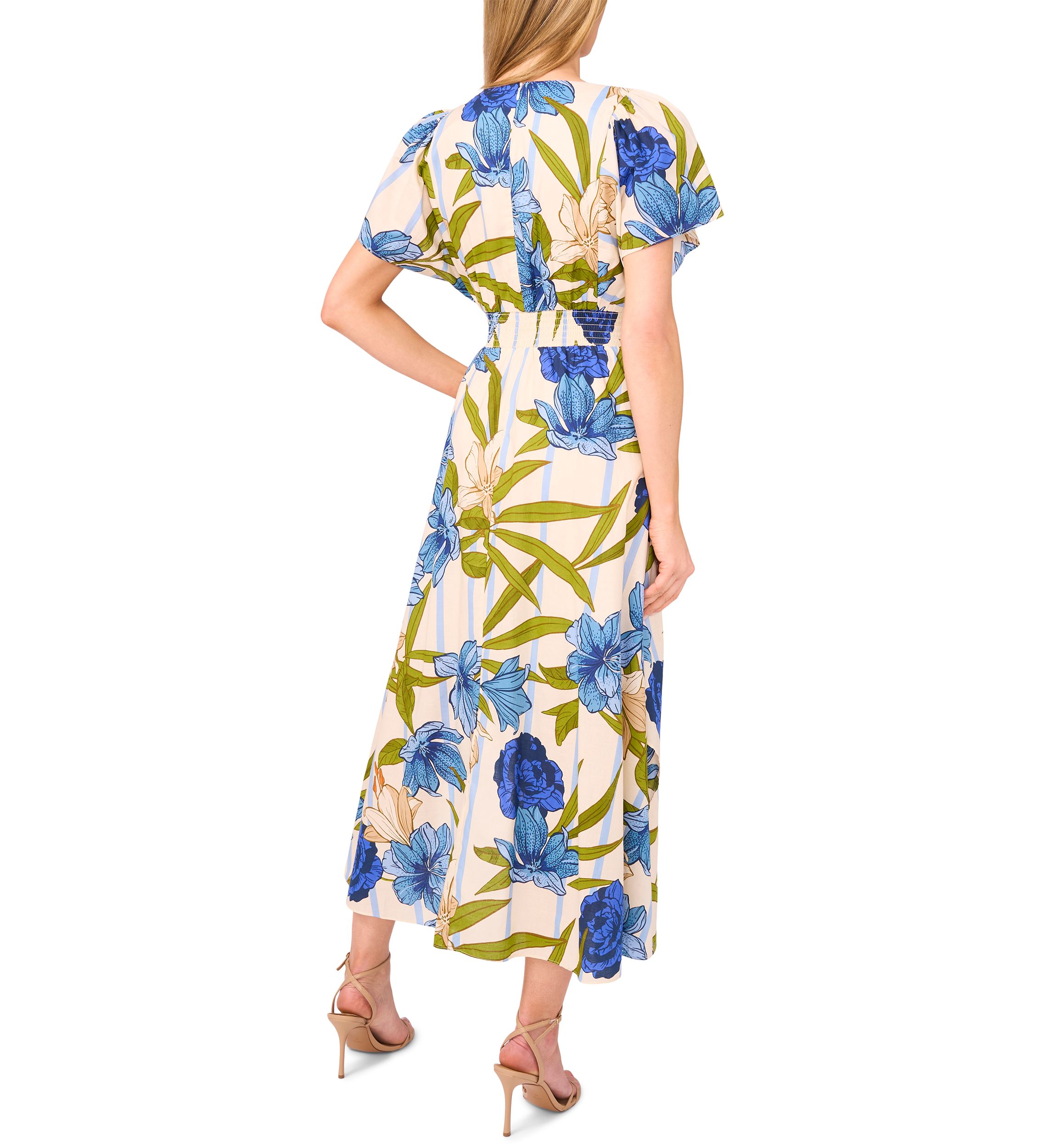 Petite Printed Flutter Sleeve Maxi Dress