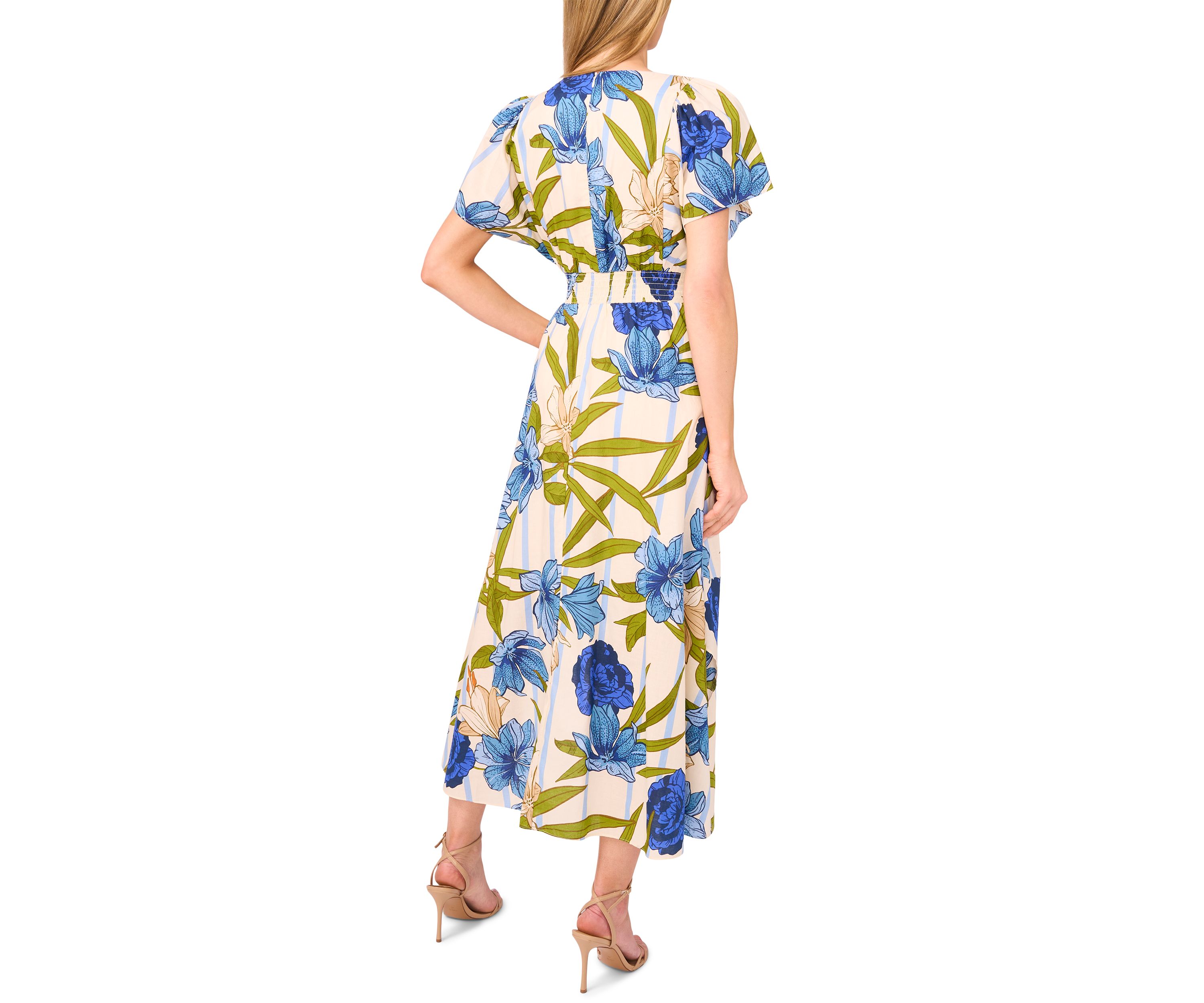 Petite Printed Flutter Sleeve Maxi Dress