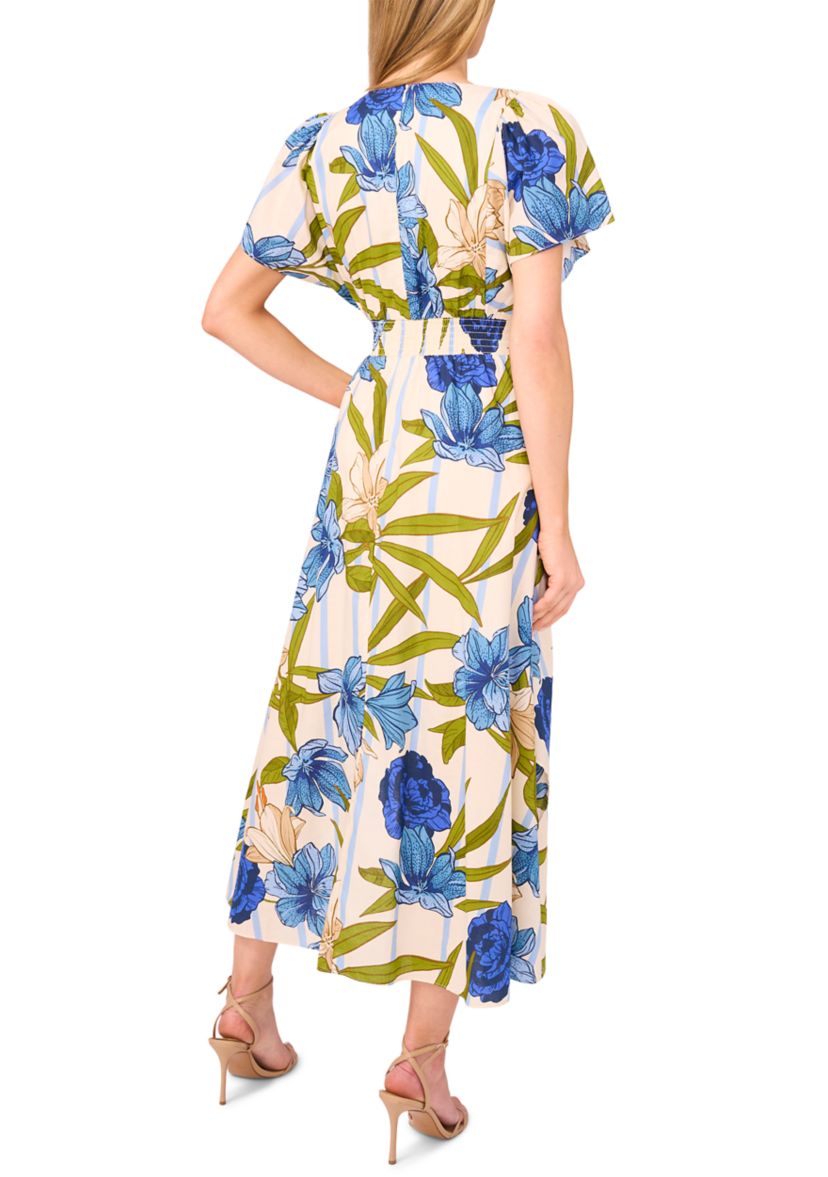 Petite Printed Flutter Sleeve Maxi Dress