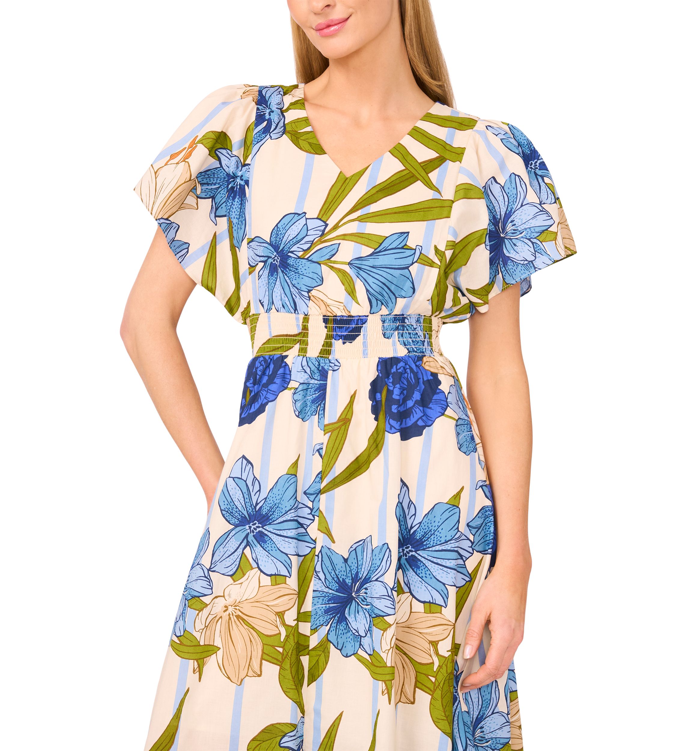 Petite Printed Flutter Sleeve Maxi Dress
