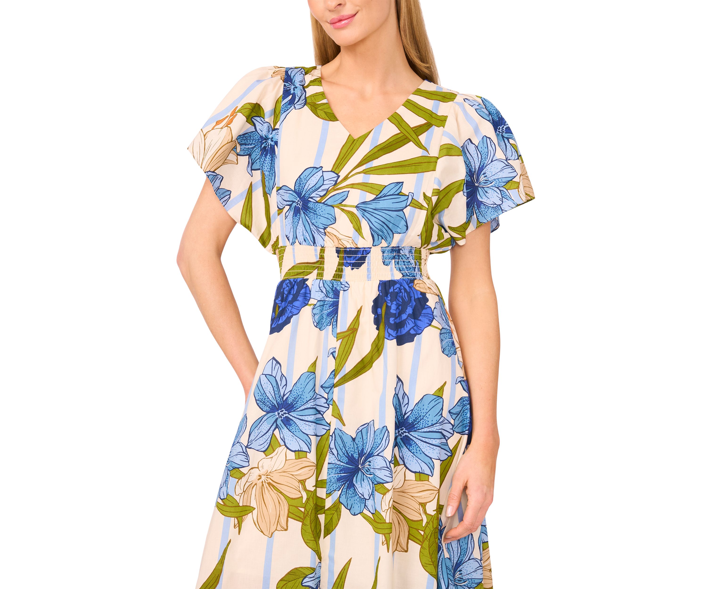 Petite Printed Flutter Sleeve Maxi Dress