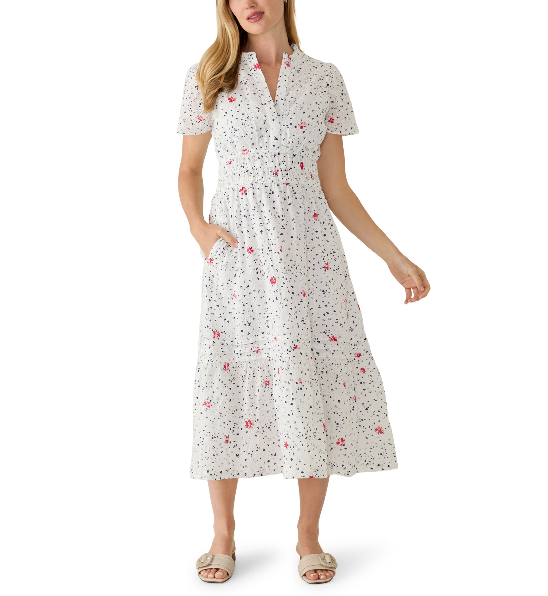CeCe Petite Size Surplice Smocked Waist Dress | Belk