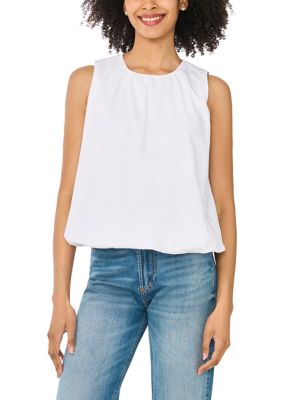 CeCe Women's Petite Sleeveless Woven Top, White, PL