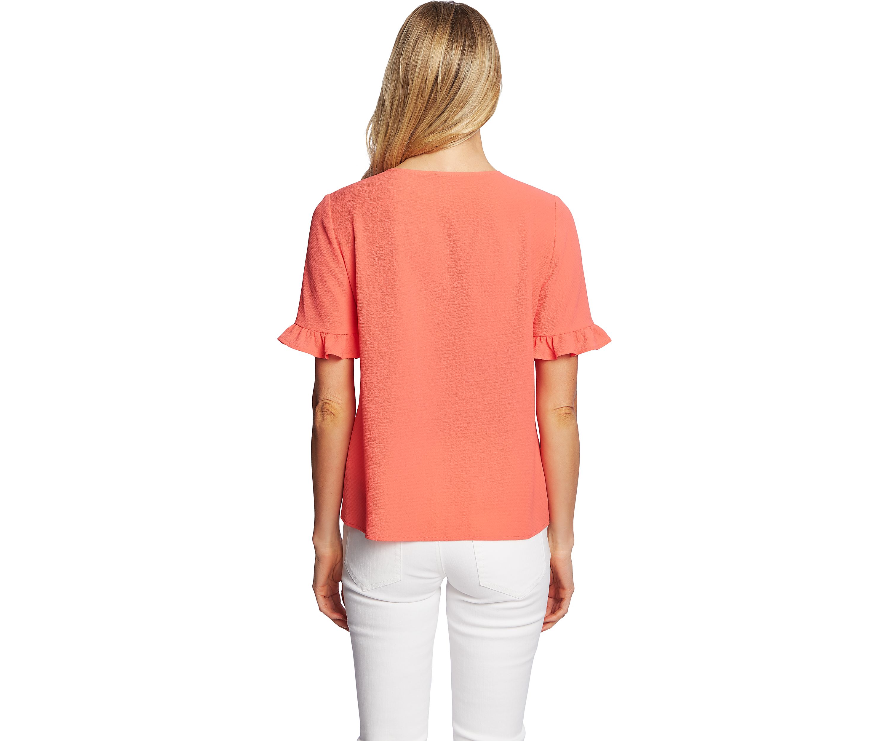 Petite Button Front V-Neck Blouse