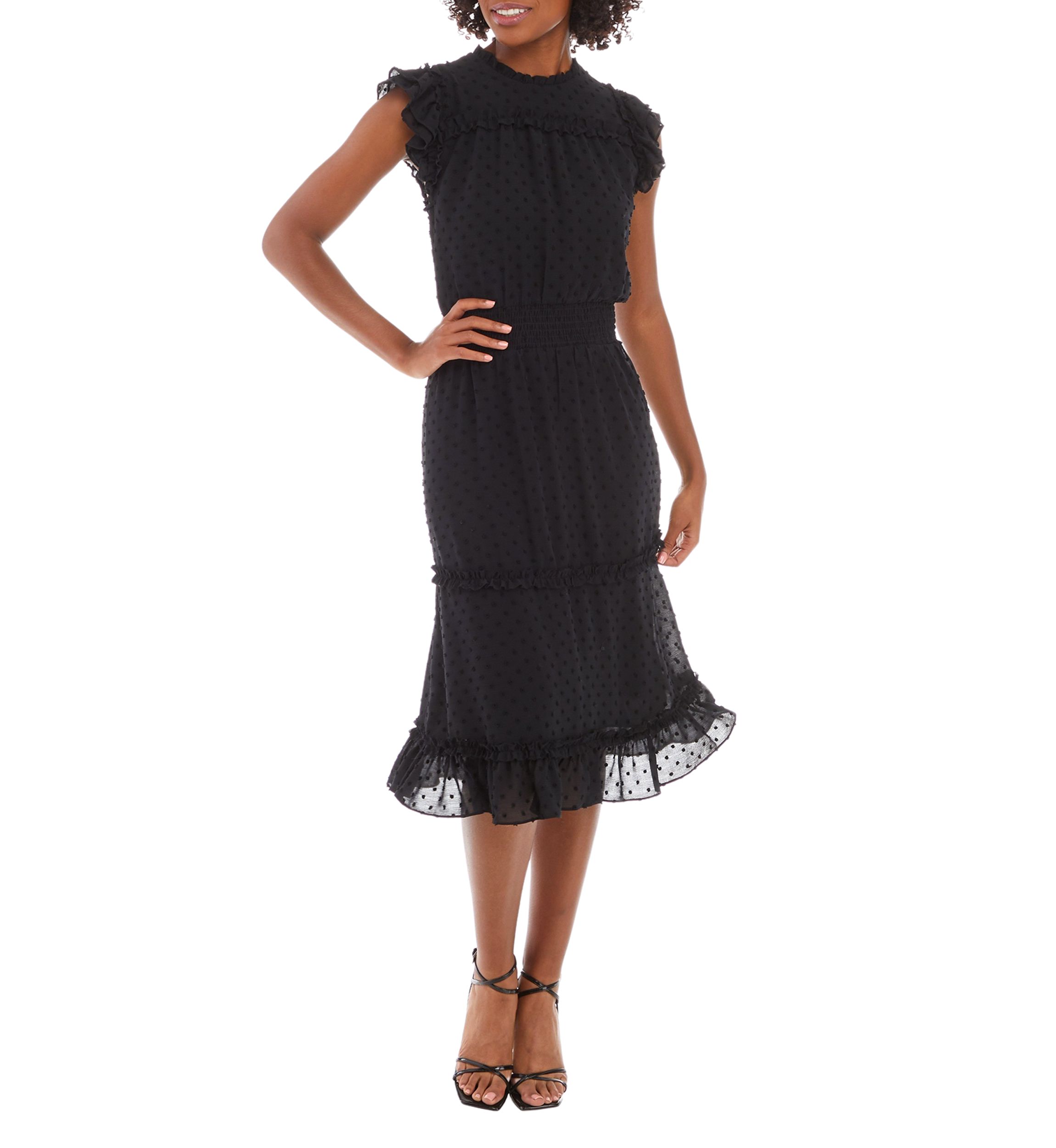 Petite Short Flutter Sleeve Slip Dot Midi Dress