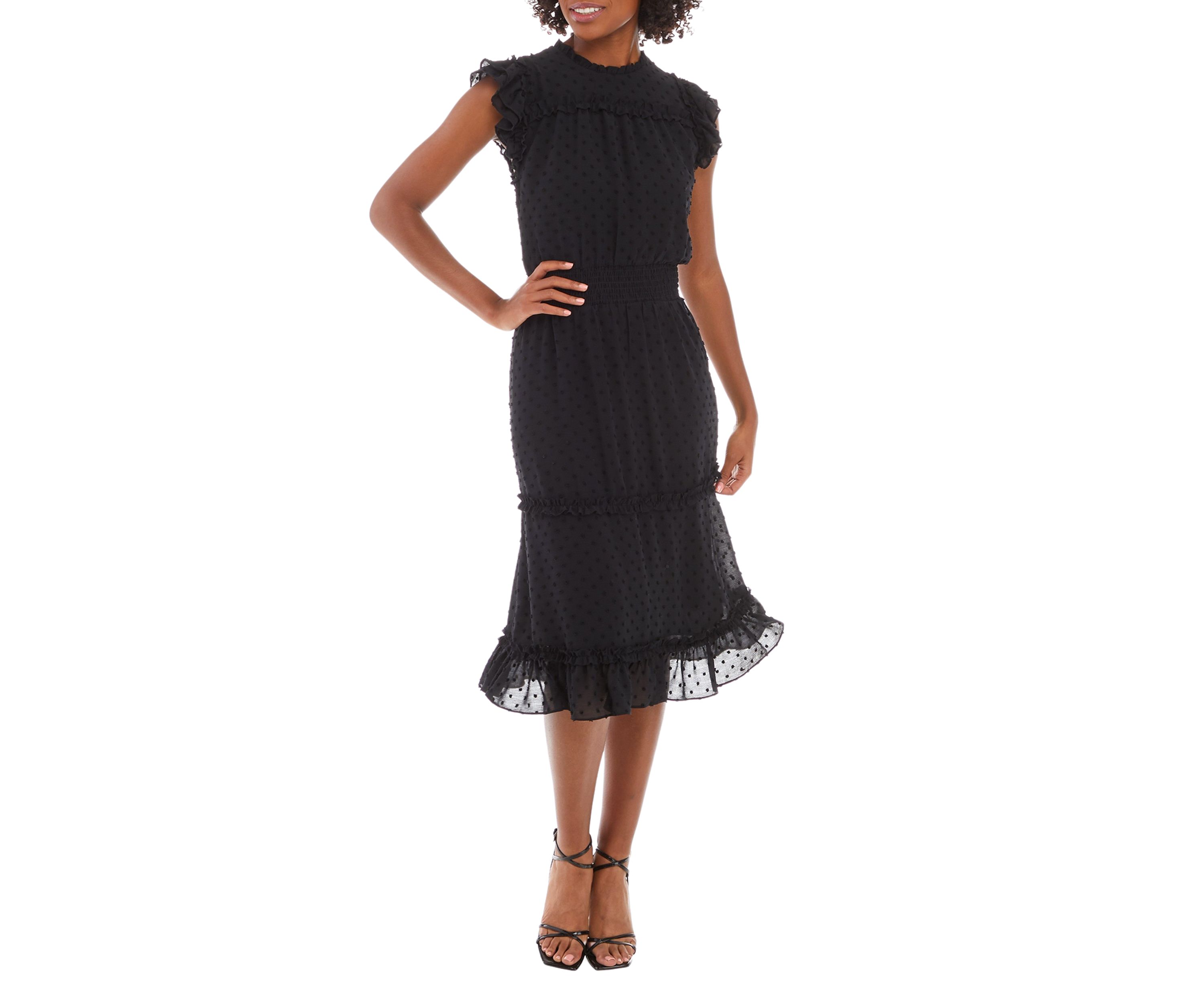 Petite Short Flutter Sleeve Slip Dot Midi Dress