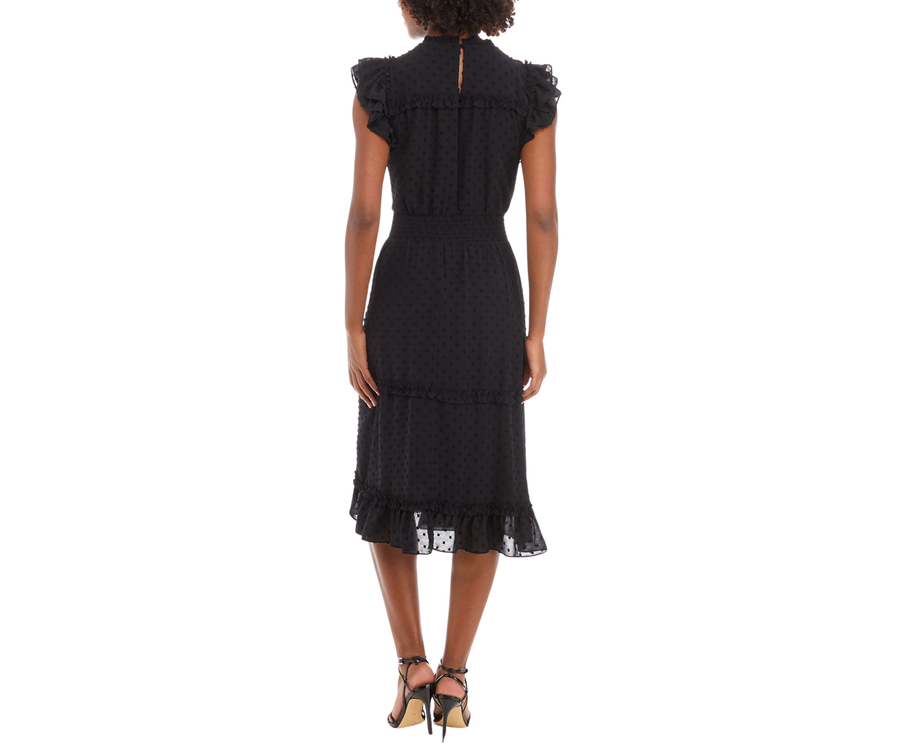 Petite Short Flutter Sleeve Slip Dot Midi Dress