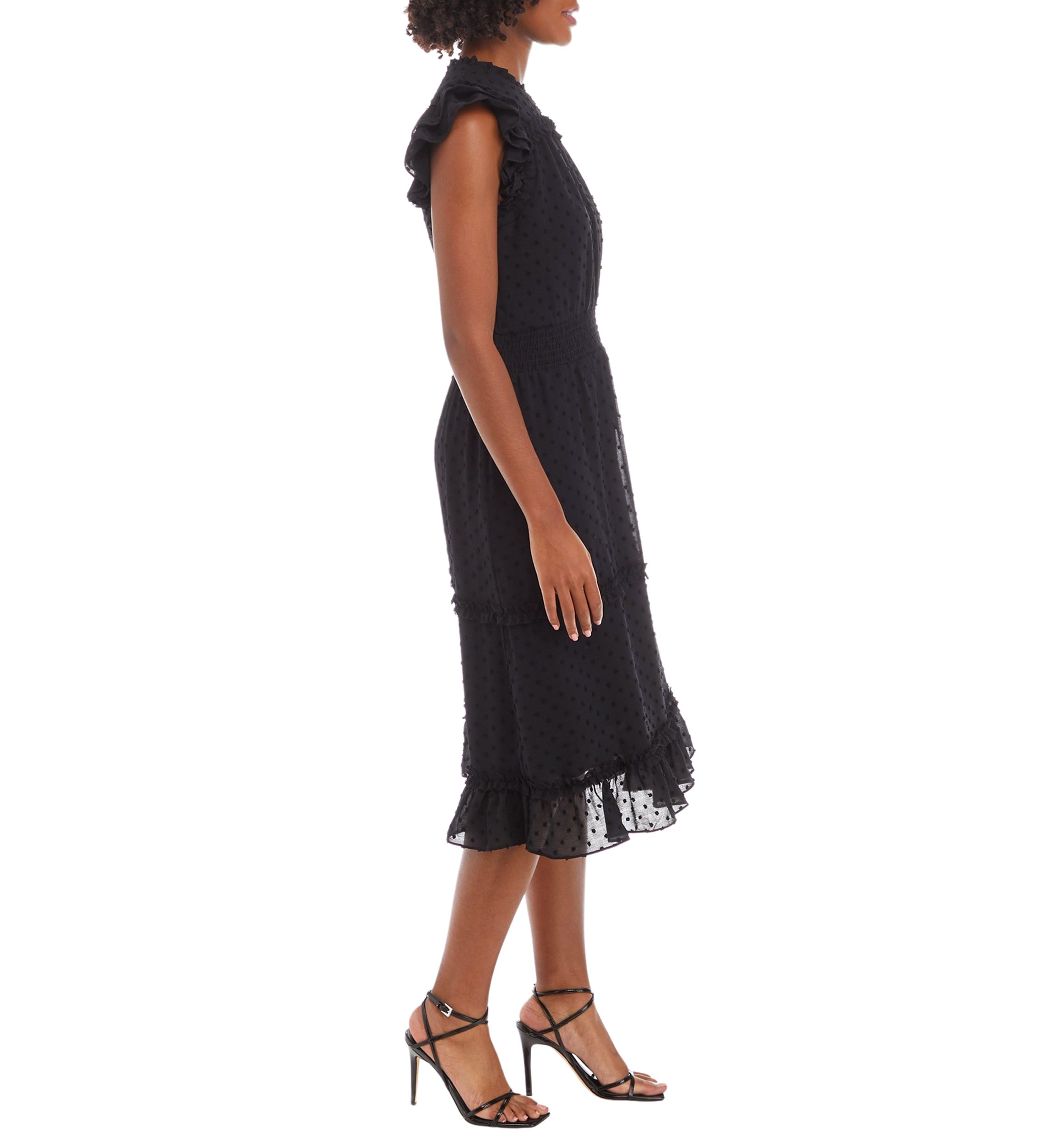 Petite Short Flutter Sleeve Slip Dot Midi Dress