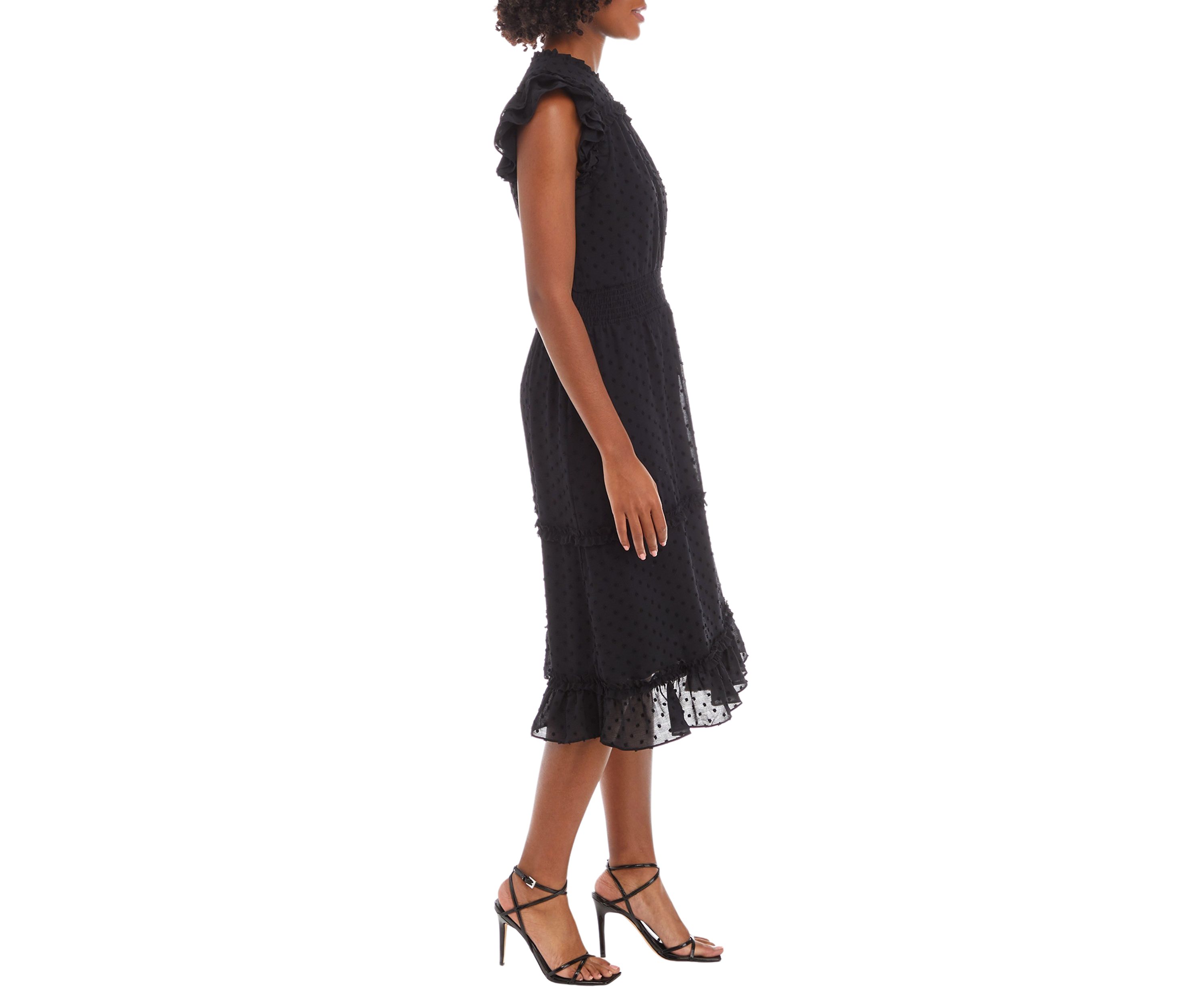 Petite Short Flutter Sleeve Slip Dot Midi Dress