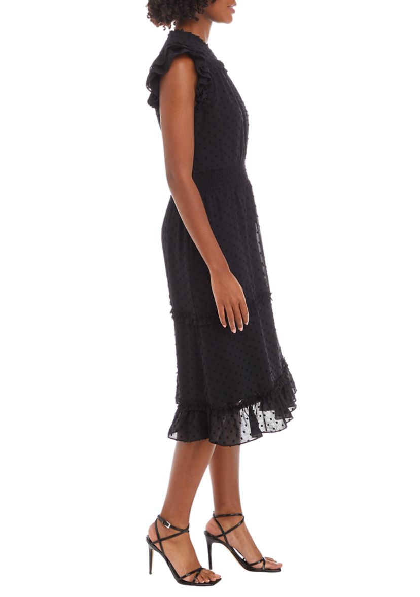 Petite Short Flutter Sleeve Slip Dot Midi Dress