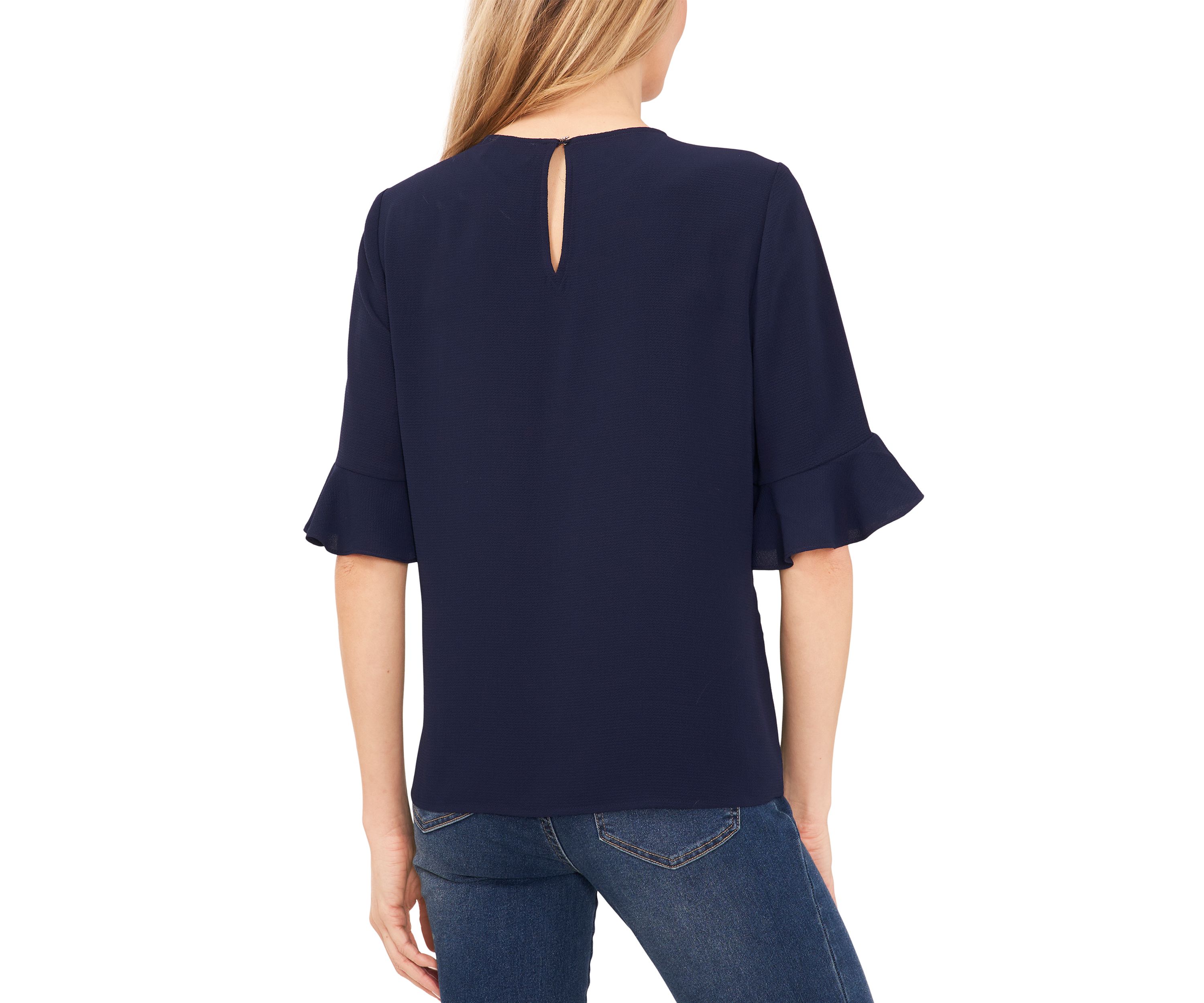 Petite Ruffle Crew Neck Blouse