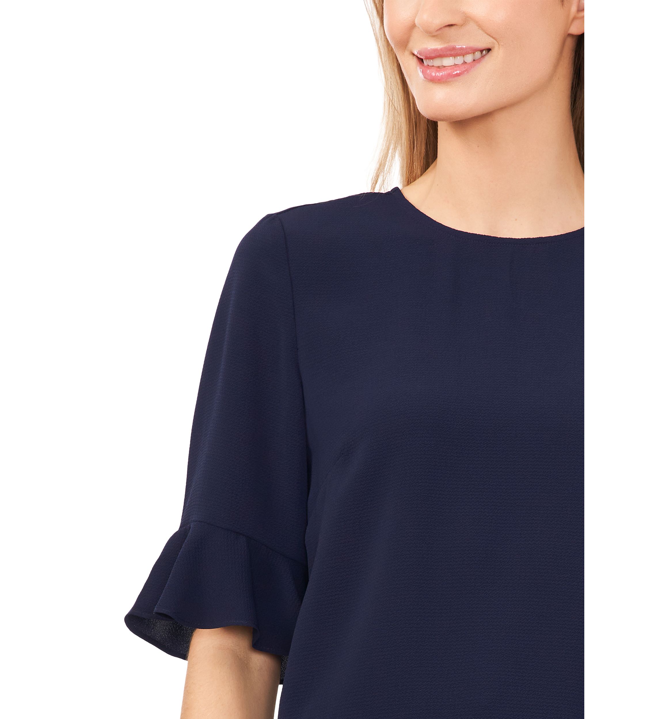 Petite Ruffle Crew Neck Blouse