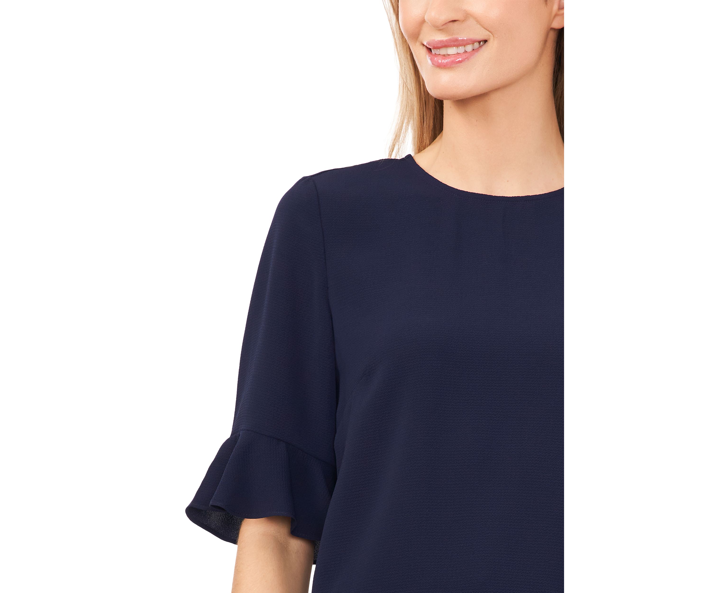 Petite Ruffle Crew Neck Blouse