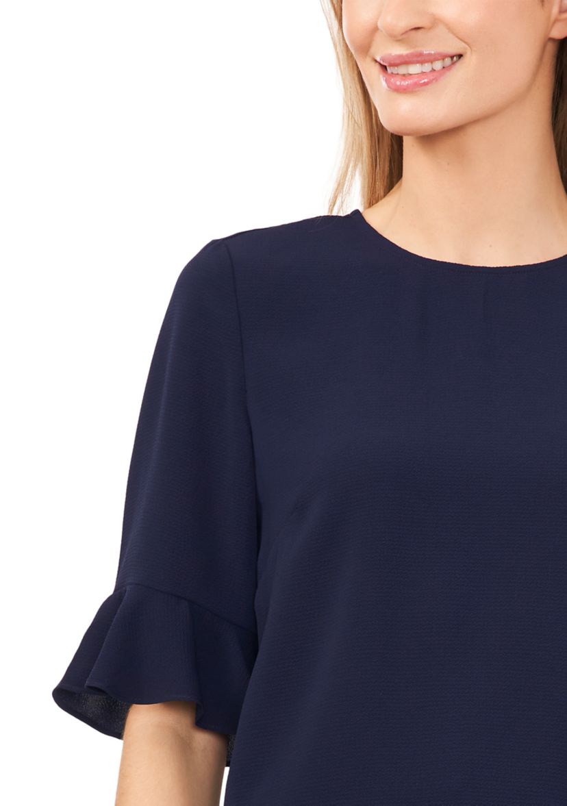 Petite Ruffle Crew Neck Blouse