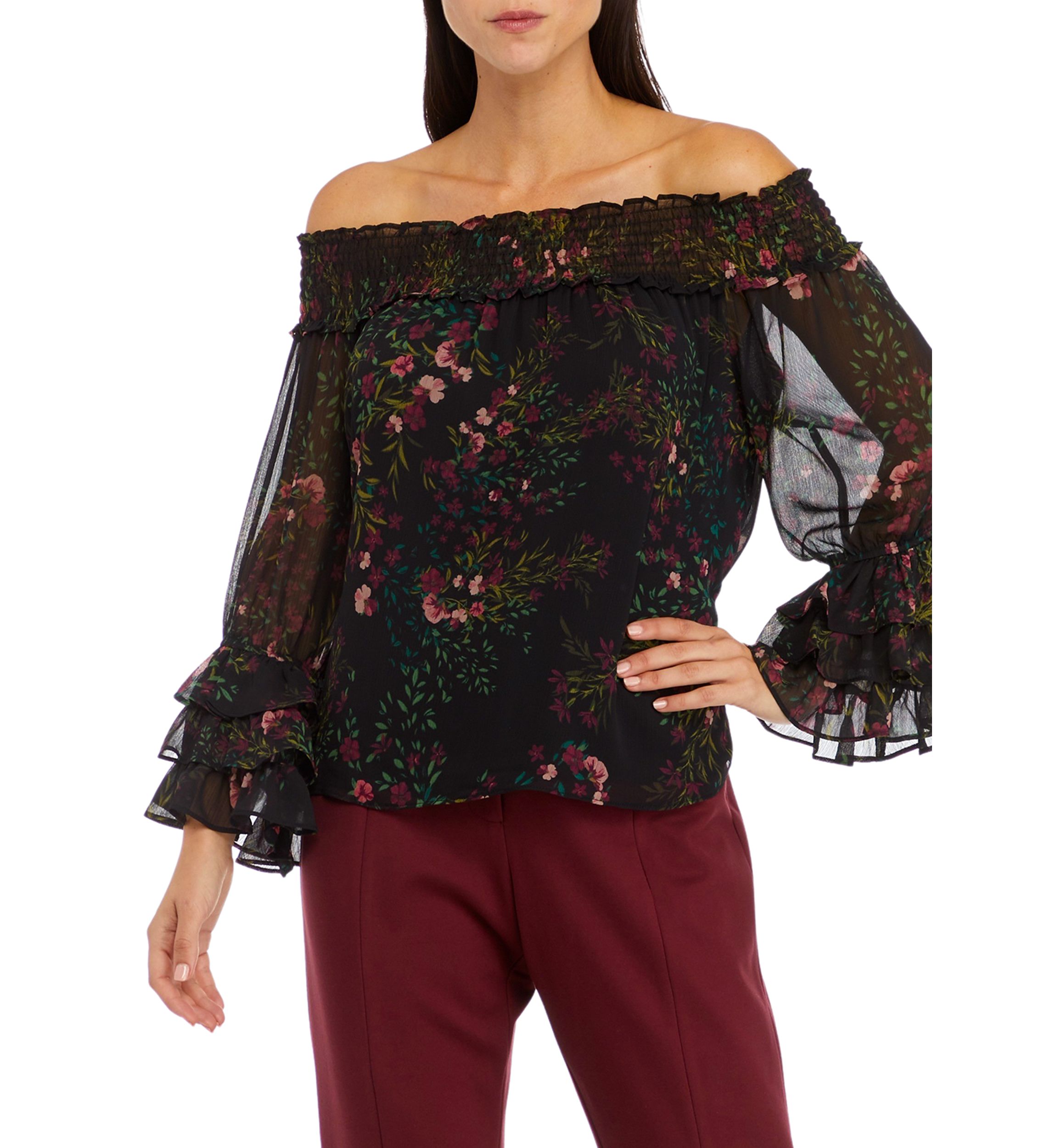 Petite Long Sleeve Off the Shoulder Top